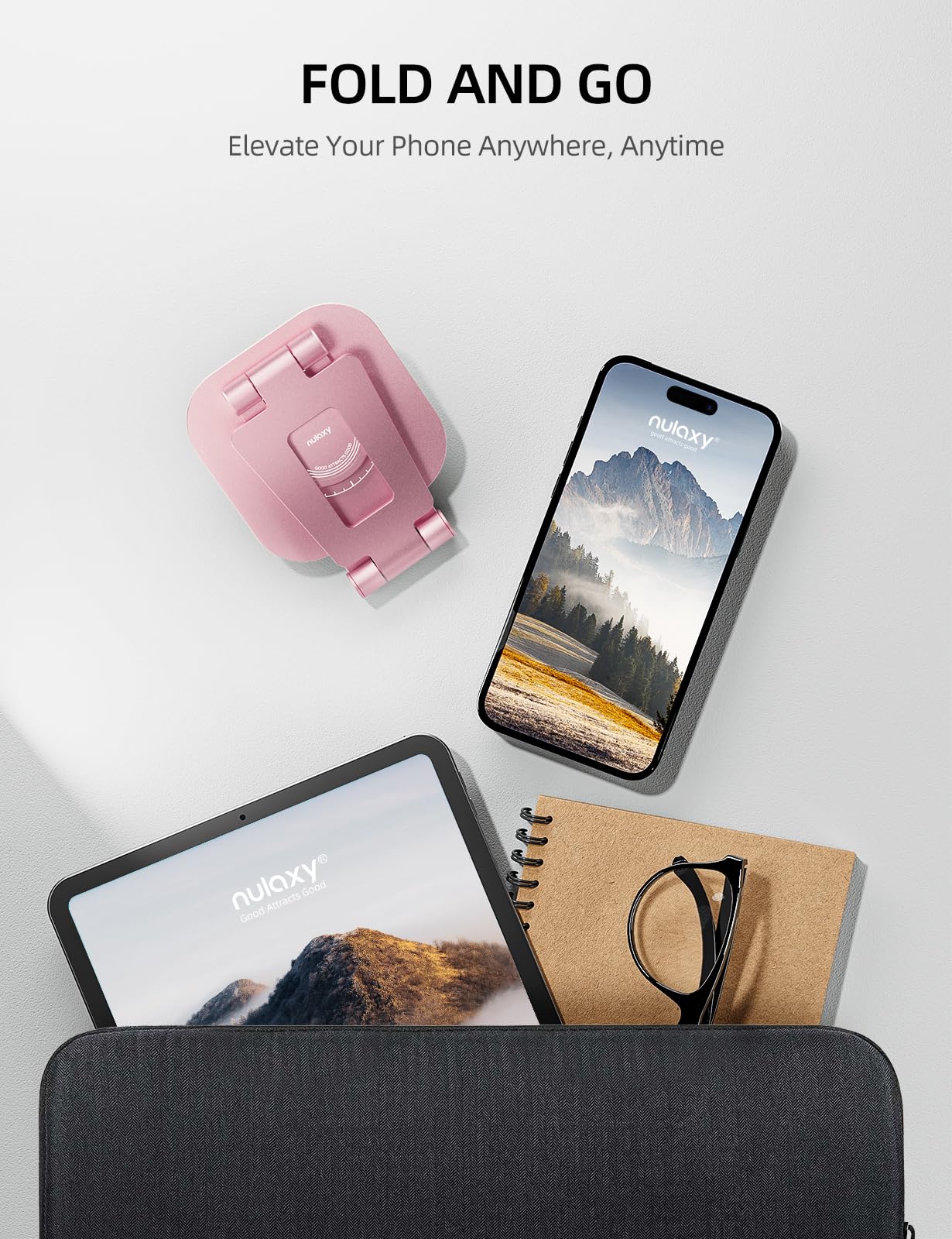 Nulaxy Rotatable Cell Phone Stand, Fully Adjustable Foldable Desktop Phone Holder Cradle Dock, Thick Case Friendly, Compatible W