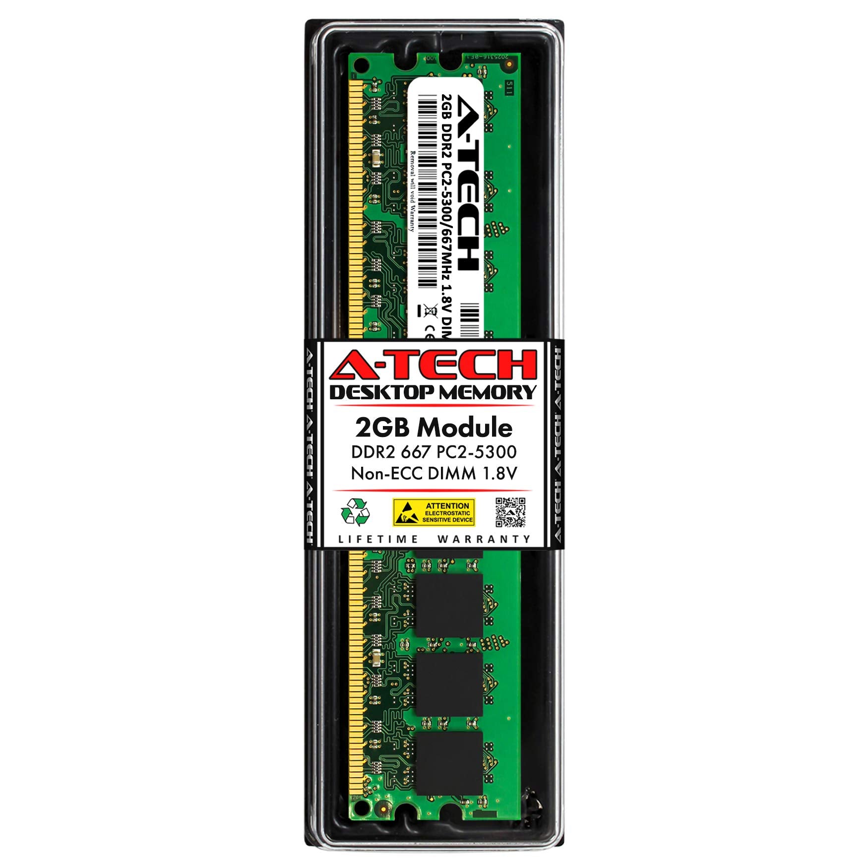 A Tech 2Gb Ddr2 667Mhz Udimm Pc2 5300 Cl5 1.8V Dimm Non Ecc Unbuffered Desktop Ram Memory Module