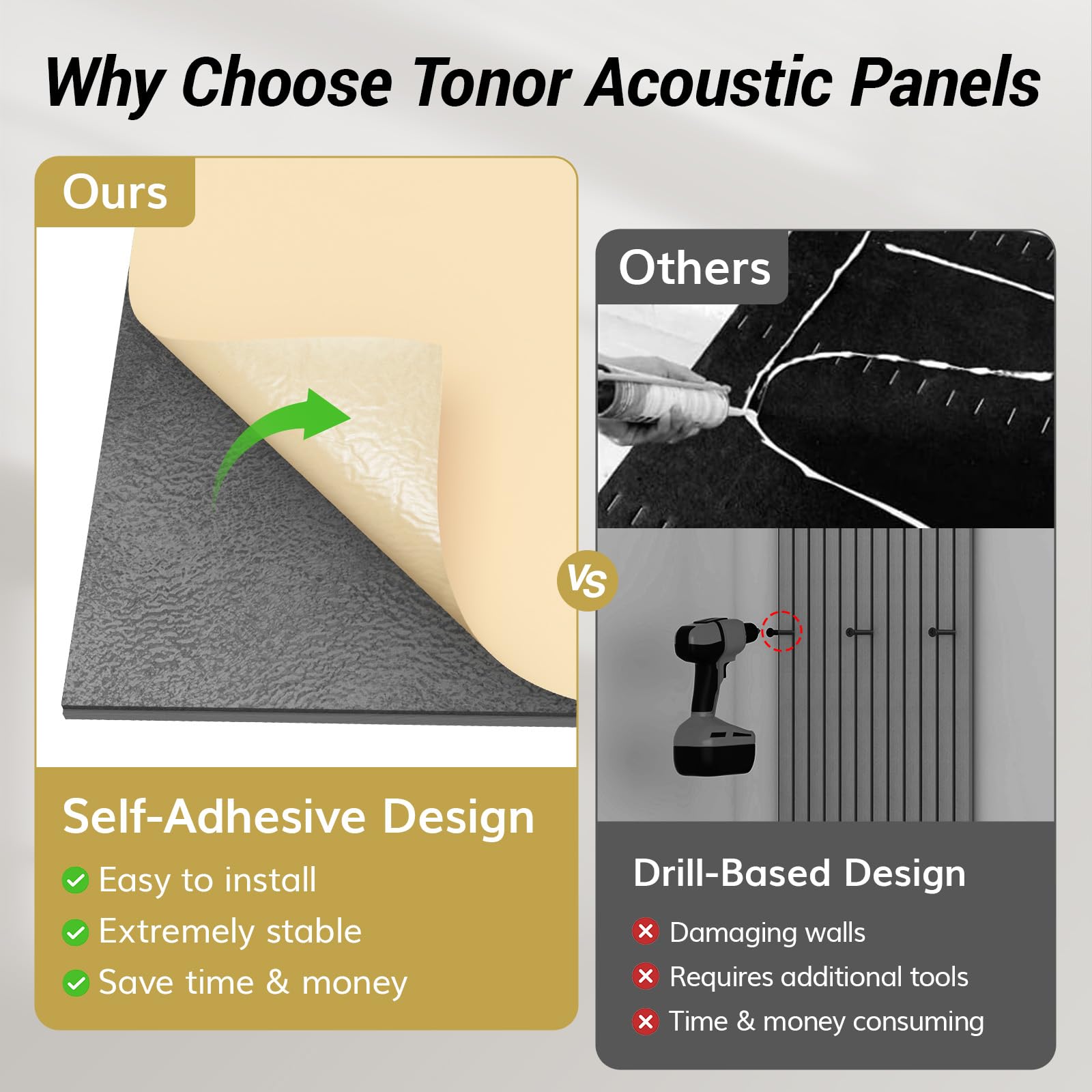 Tonor 2Pcs Wood Slat Panels, 48    X 24   Adhesive Acoustic Panels For Wall, Decorative 3D Fluted Panels For Sound Absorbing, So