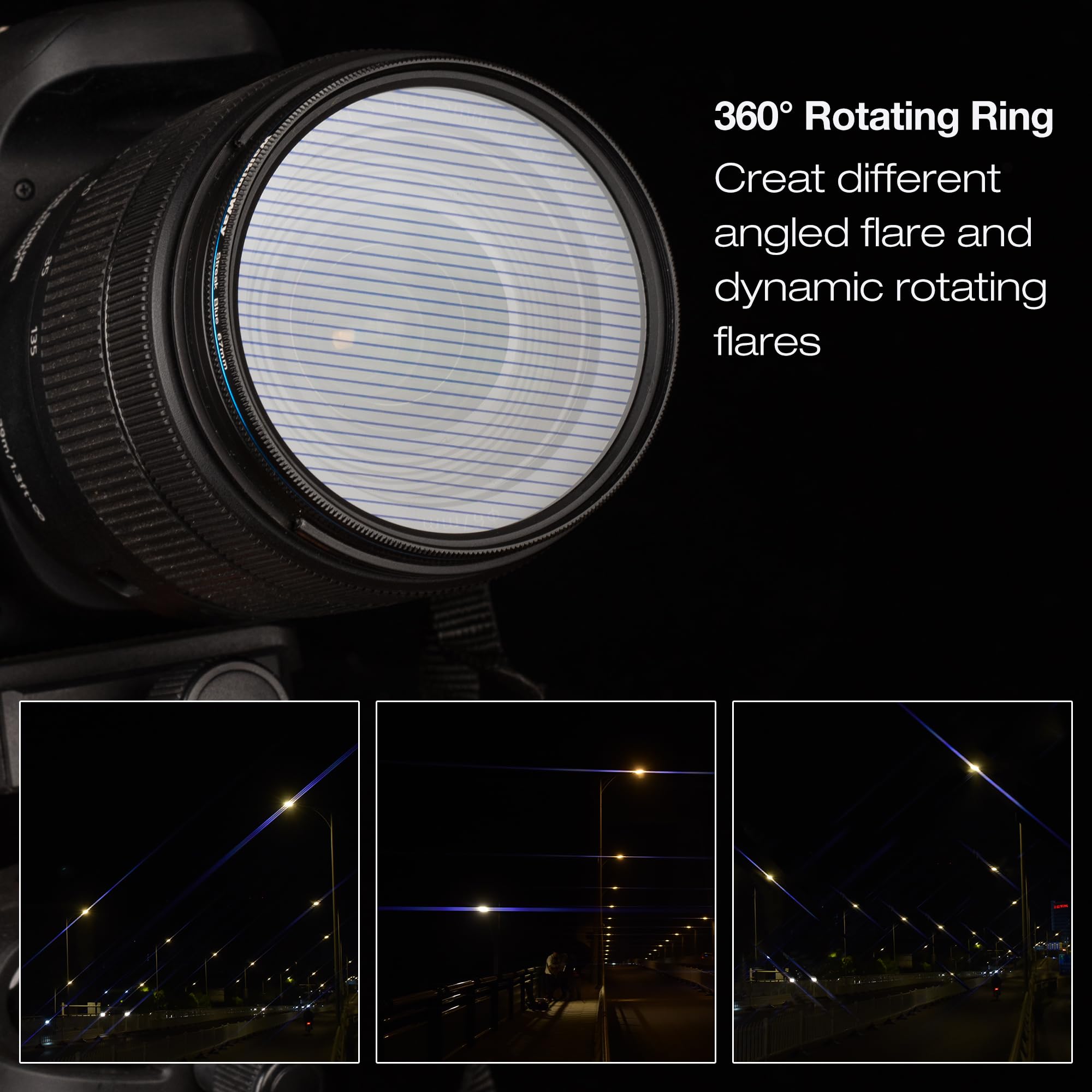 Walking Way 49Mm Variable Blue Streak Filter Rotating Circular Anamorphic Style Streak Effect Lens Filter For Photography And Vi