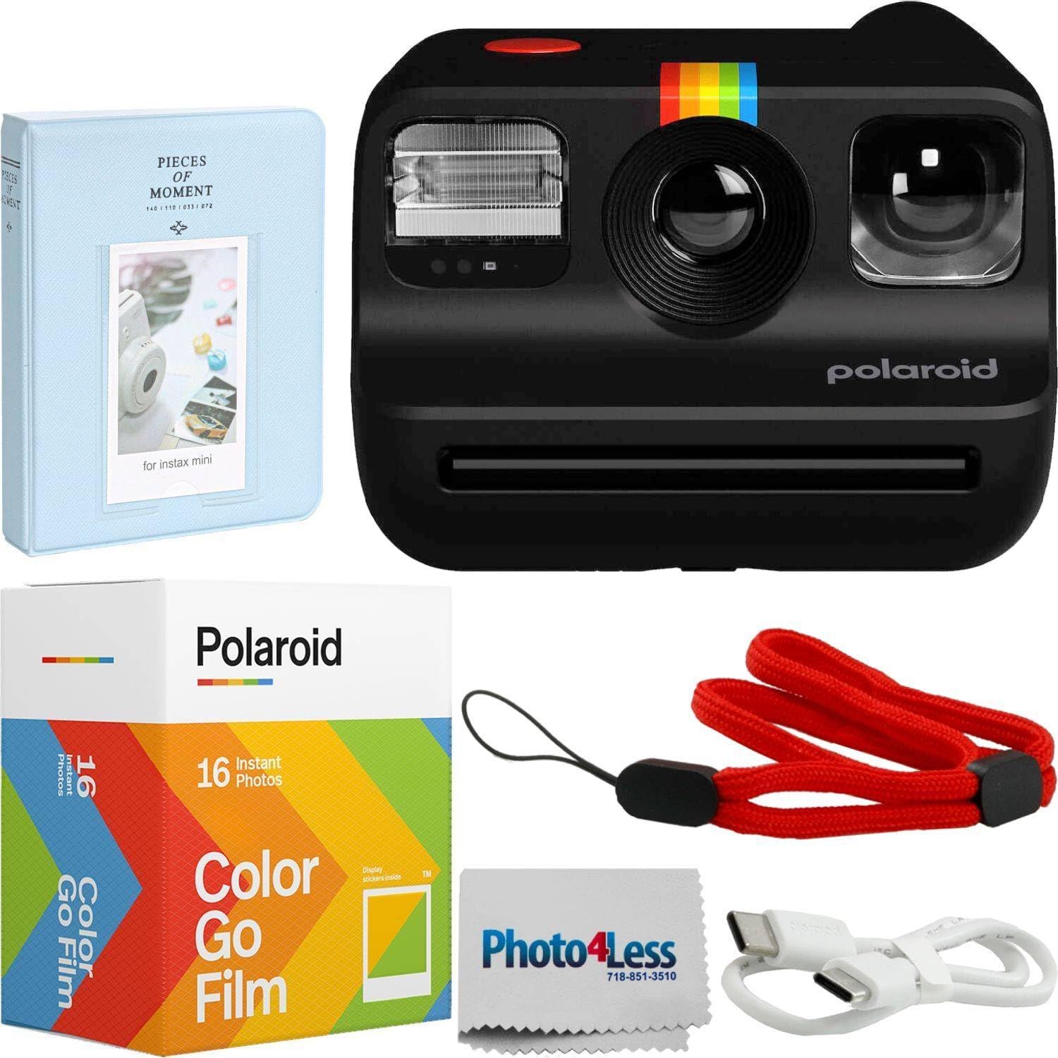 Polaroid Go Generation 2 Instant Film Camera Bundle With Polaroid Go Color Film, Double Pack And Photo Album + Cloth (4 Items) (Black)