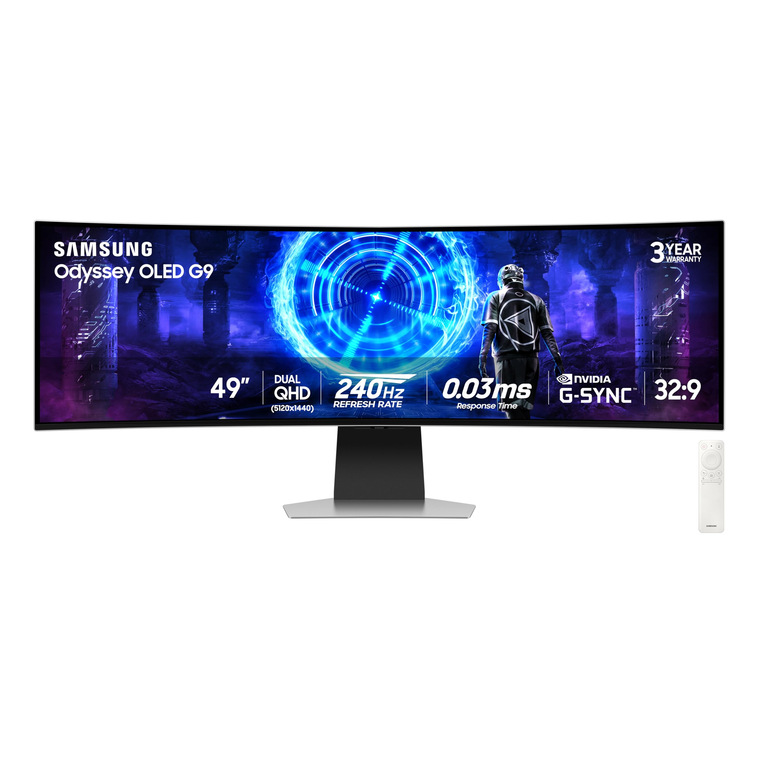 Samsung 49 Inch Odyssey G9 (G95Sd) Series Qd Oled G Sync Compatible Curved Gaming Monitor, 240Hz, 0.03Ms, Dual Qhd, Glare Free,