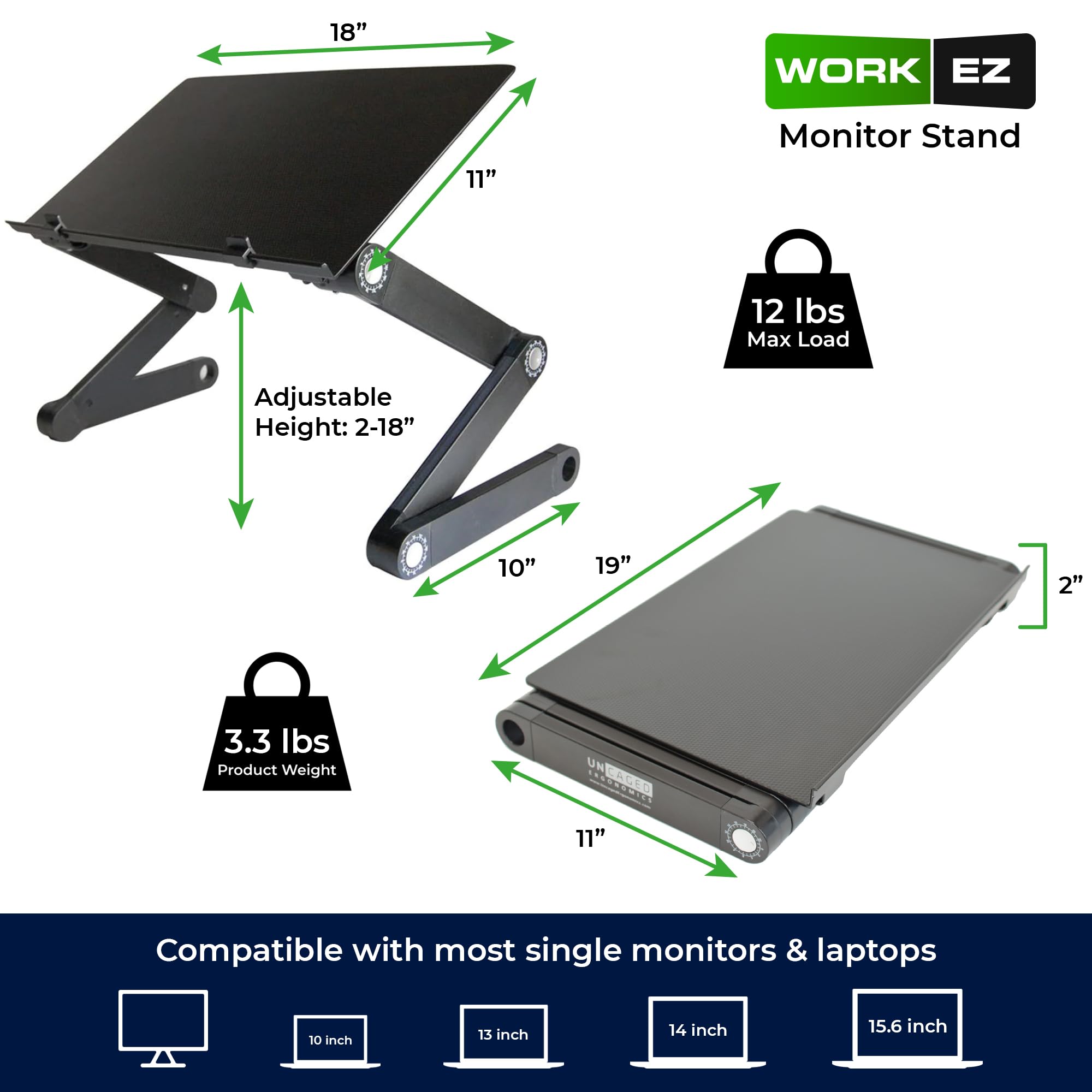 Workez Monitor Stand, Single Monitor Riser Height Adjustable Computer Monitor Stand Desk, Ergonomic Laptop Pc Monitor Stand Riser For Desk, Black