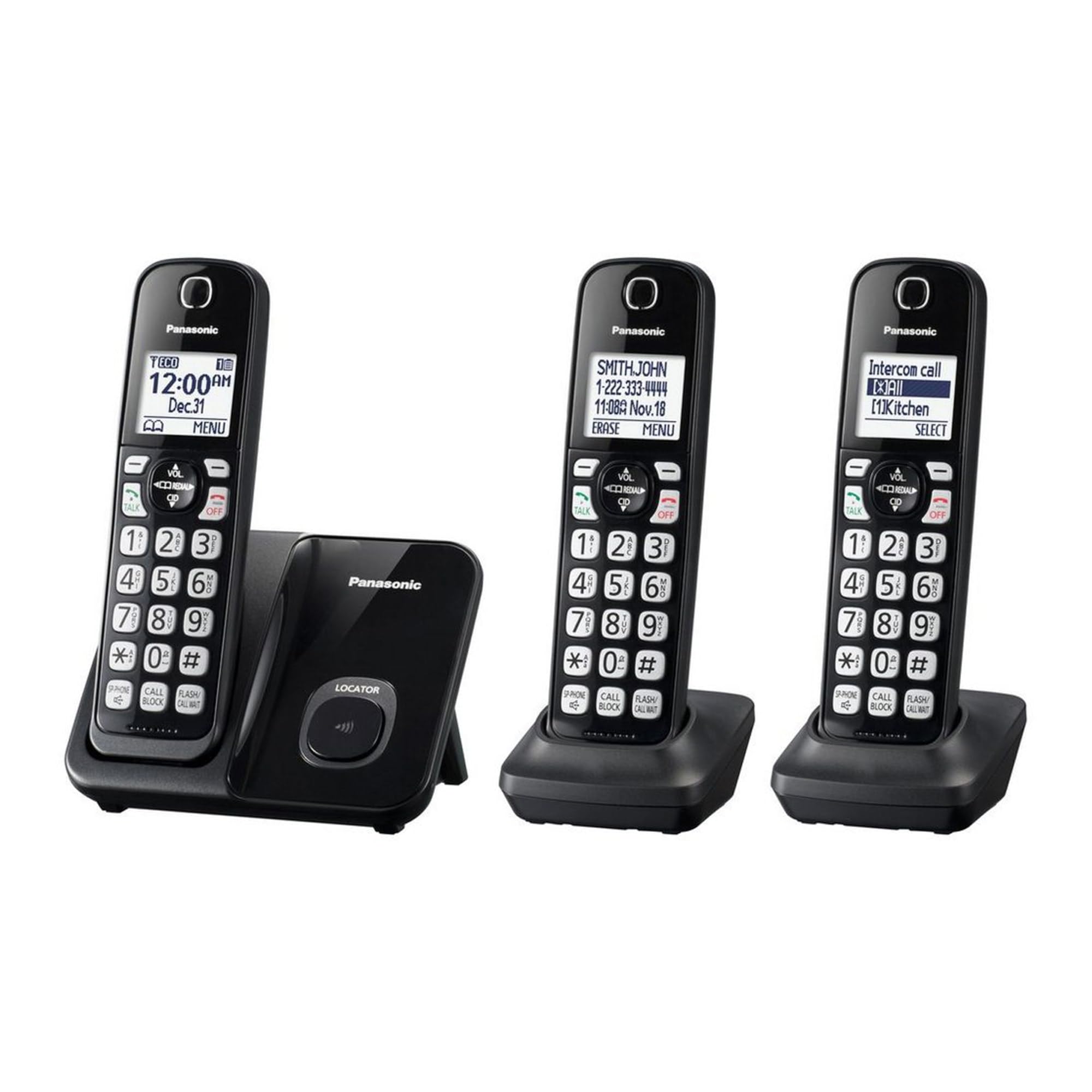 Panasonic Expandable Cordless Phone System With Call Block And High Contrast Displays And Keypads   3 Cordless Handsets   Kx Tgd