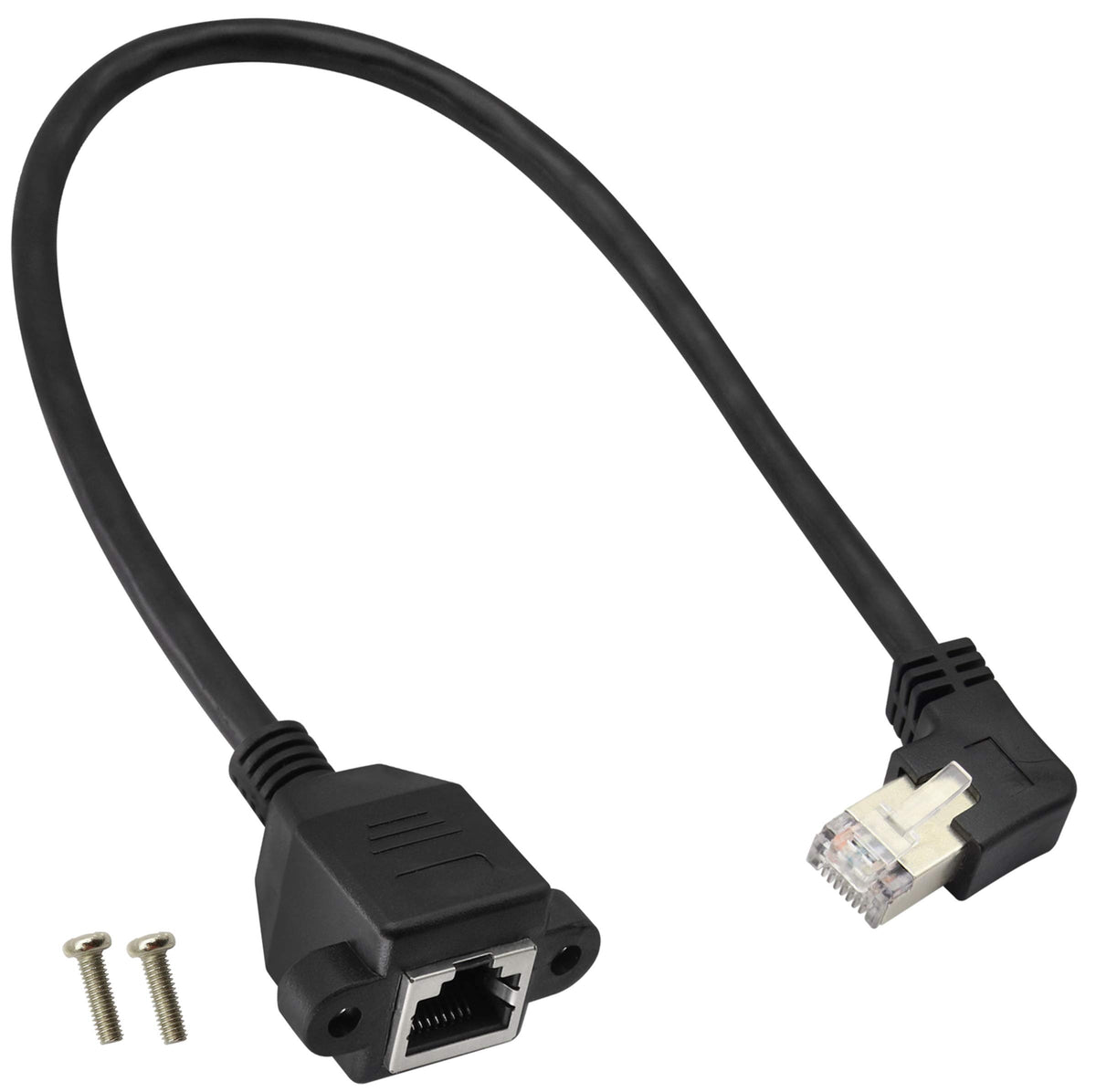 Aaotokk 90 Degree Cat 6 Ethernet Cable Right Bend Angle Rj45 Male To Female Shielded Ethernet Network Connector Screw Panel Moun