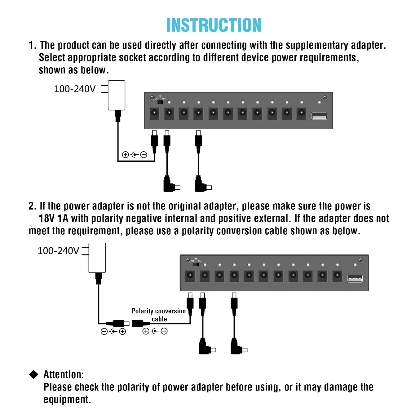 Vsn Guitar Pedal Power Supply 10 Isolated Dc Output For 9V/12V/18V Guitar Bass Effect Pedals With Usb Ports