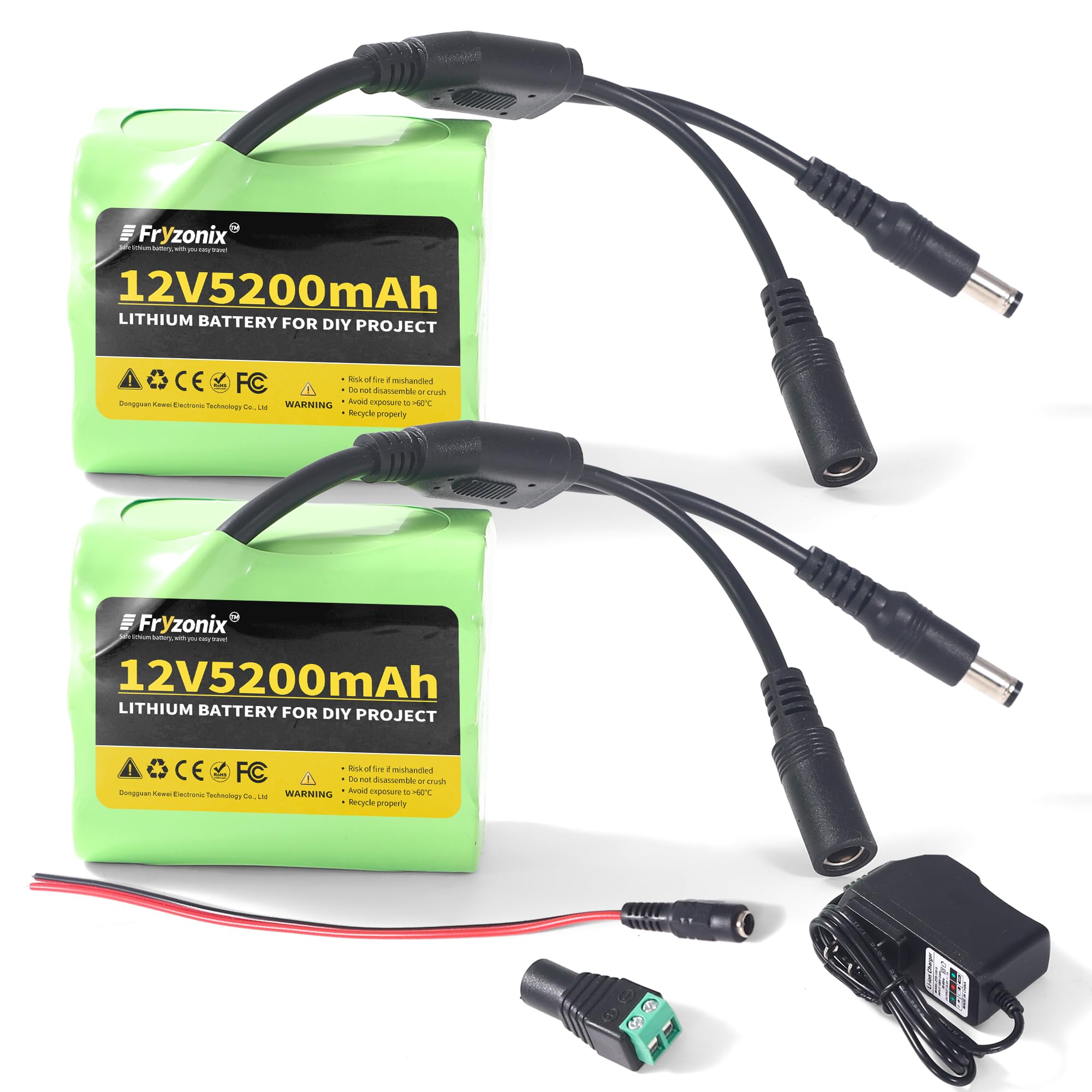 12V 5.2Ah Rechargeable Battery Pack with 12.6V 1A Charger, 12 Volt Lithium Battery for LED Strips, CCTV Cameras and DIY Projects