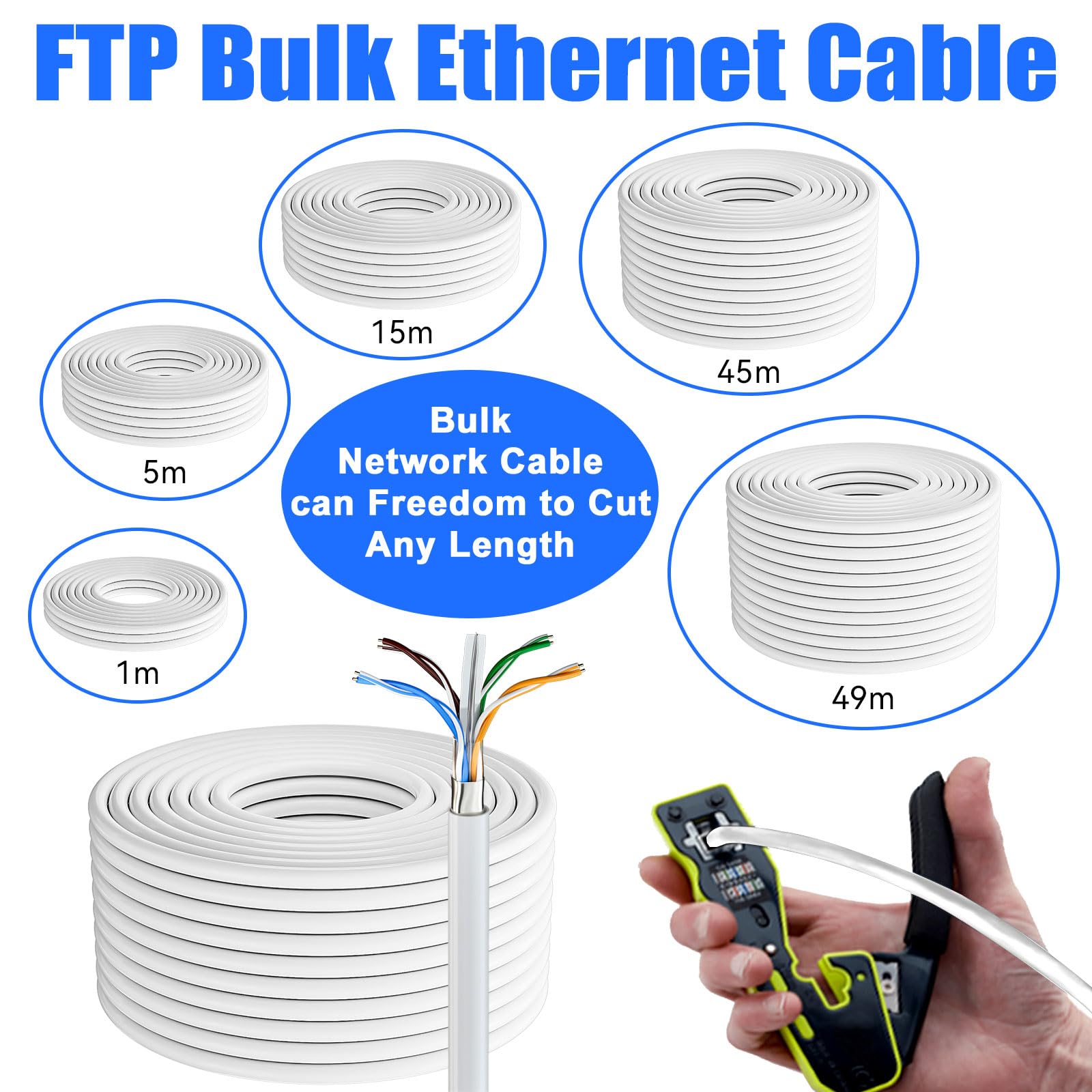 Cat 6 Ethernet Cable Bulk 500Ft With 30 Rj45 Connectors, Outdoor&Indoor Cat 6 Shielded Ethernet Cable 23Awg, Heavy Duty, Direct