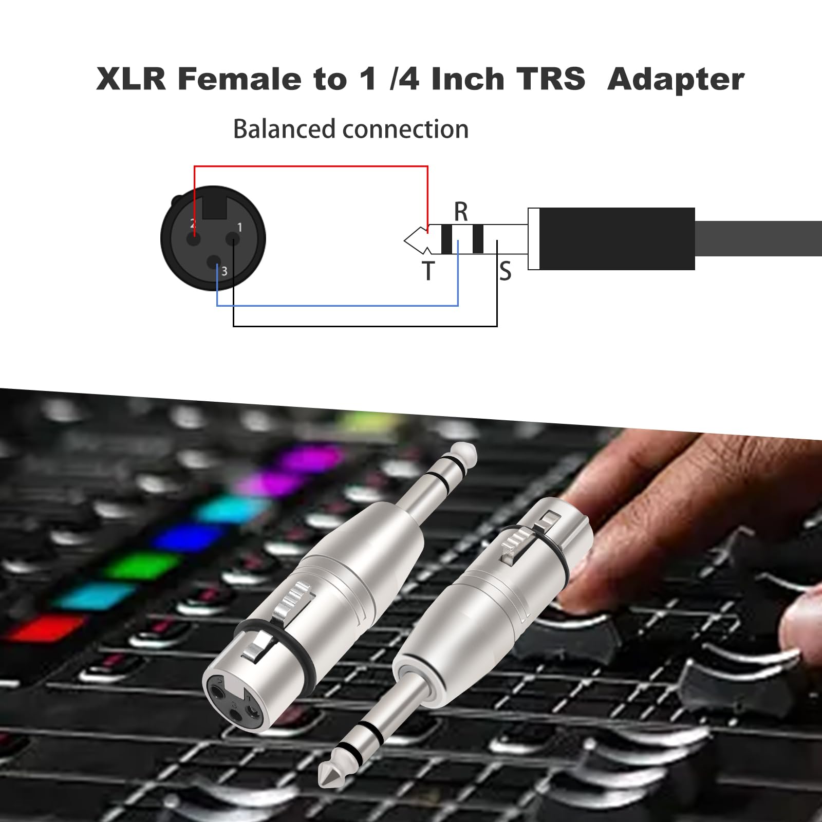 Szlliyxs 4 Pack Xlr Female To 1/4'' Trs Adapter,Xlr To 1/4 Adapter,Balanced Female Xlr To Quarter Inch 6.35Mm Male Adapters