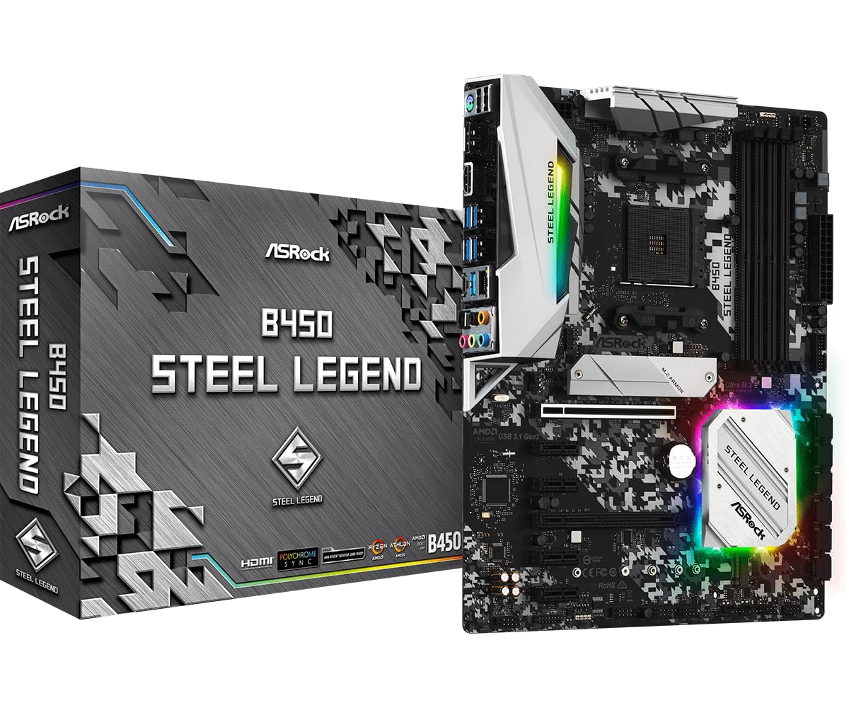 Asrock B450 Steel Legend Socket Am4/ Amd Promontory B450/ Ddr4/ Quad Crossfirex/ Sata3&Usb3.1/ M.2/ A&Gbe/Atx Motherboard