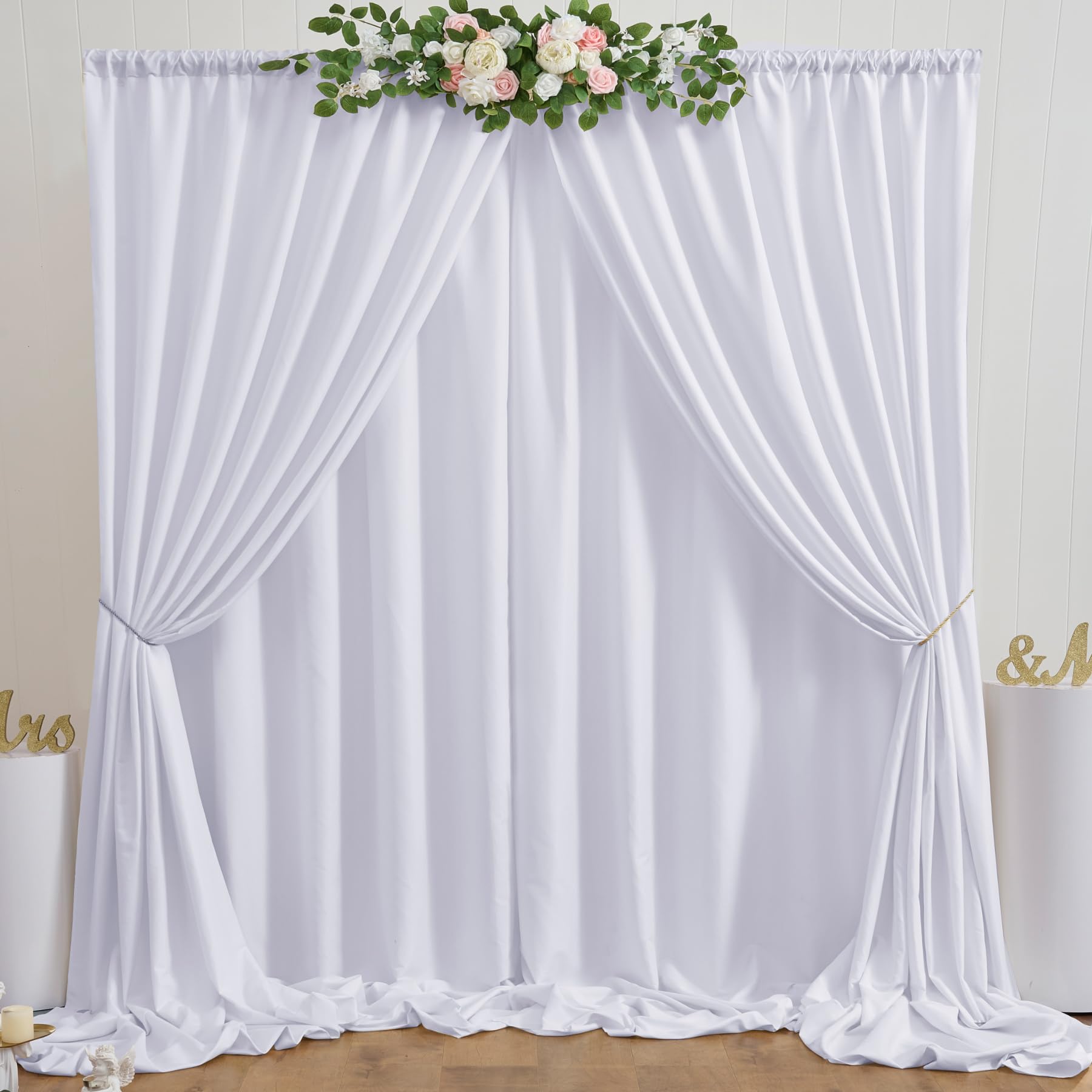 10Ft X 20Ft White Backdrop Curtain Panels For Parties, Thick Wrinkle Resistant Polyester Wedding Backdrop Drapes For Party Birth