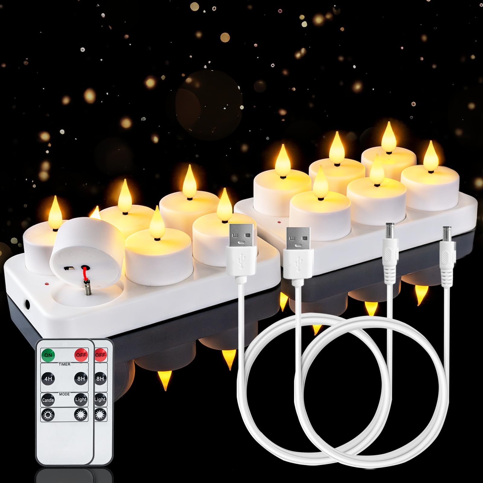Homemory Rechargeable Tea Lights Flameless Candles With Remote Timer, Battery Operated Led Tealight Candles, Usb Candles For Wed