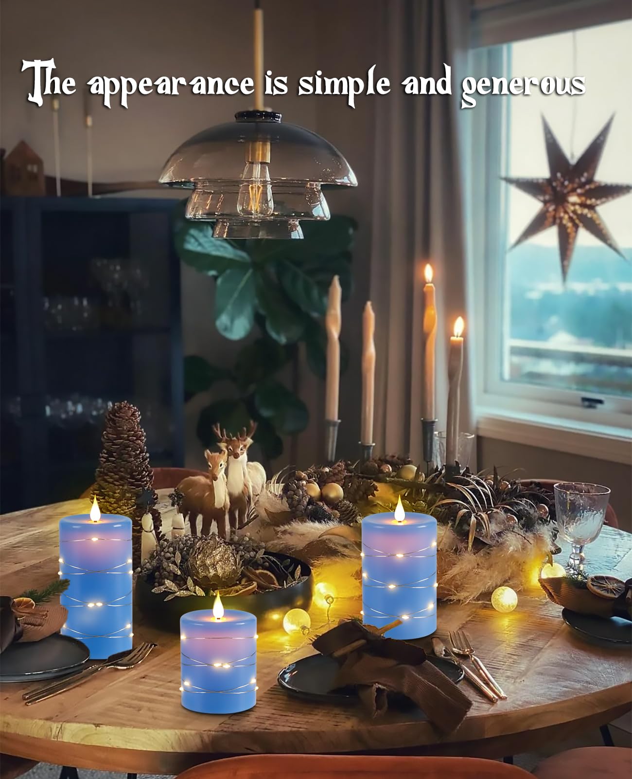 Upinmz Flameless Candle With String Of Lights Battery Powered Led Candle Flashing Candle With Remote Control And Timer 3 Packs (