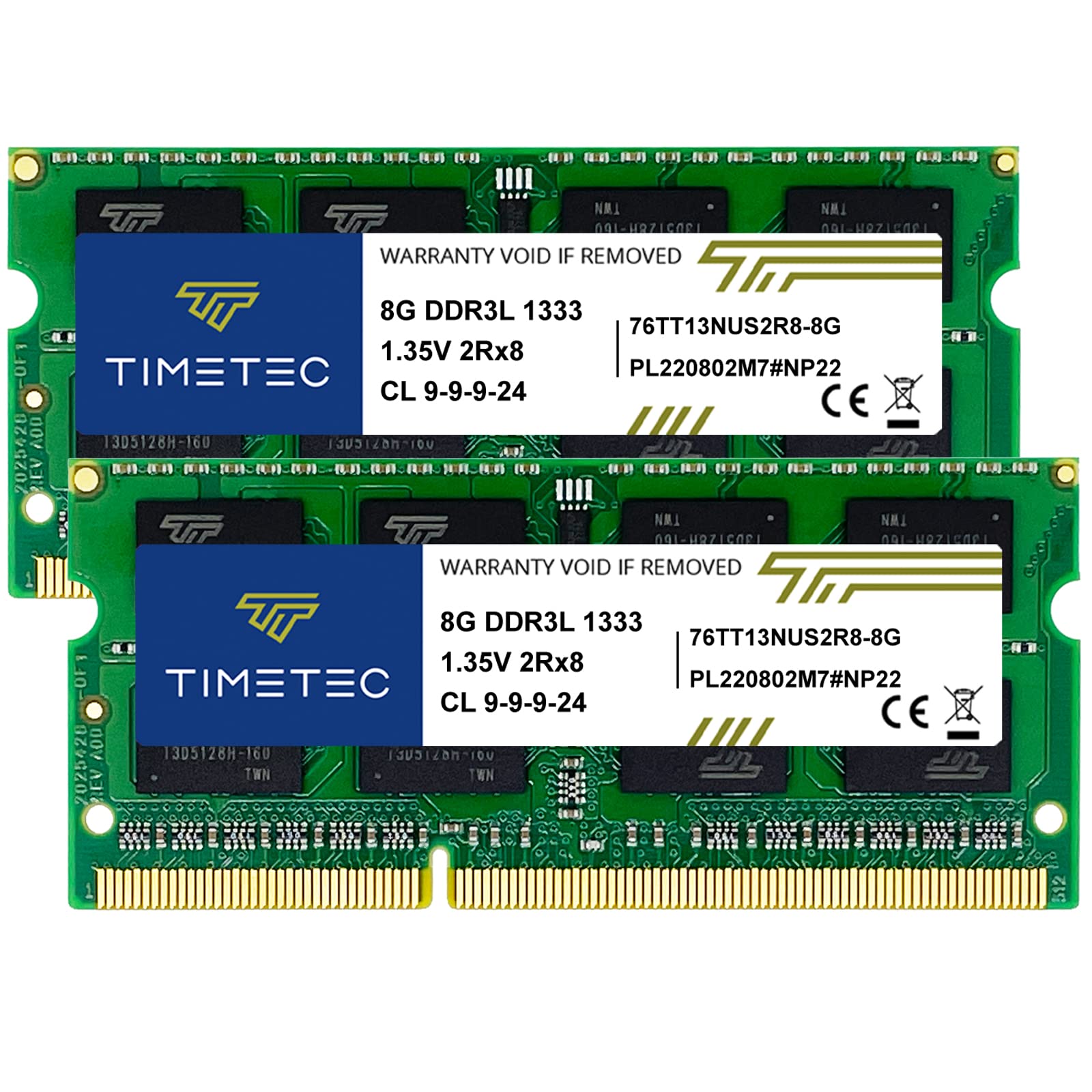 Timetec 16Gb Kit(2X8Gb) Ddr3 / Ddr3L 1333Mhz Pc3 10600 Non Ecc Unbuffered 1.5V / 1.35V Cl9 2Rx8 Dual Rank 204 Pin Sodimm Laptop