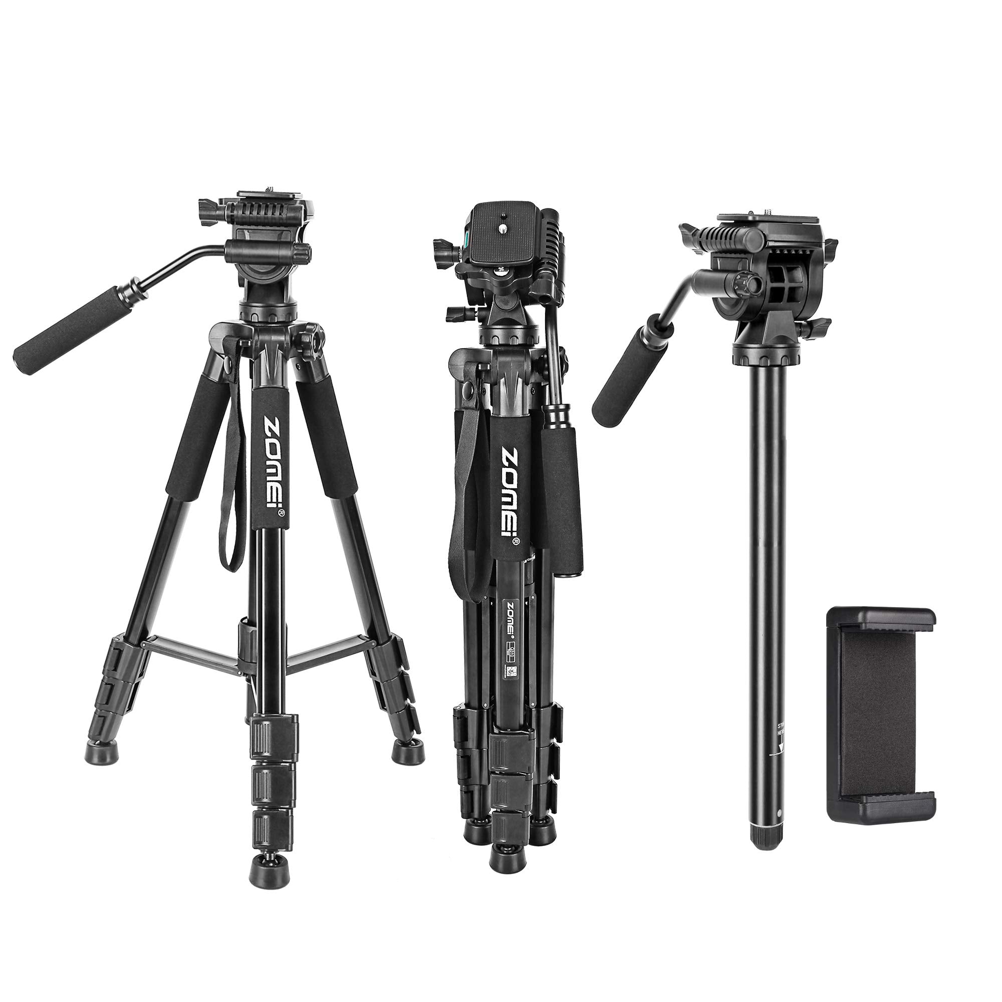 65 '' Camera Tripod,Q310 Lightweight Travel Portable Cell Phone Tripod Stand Monopod With Universal Phone Holder And Carry Bag F