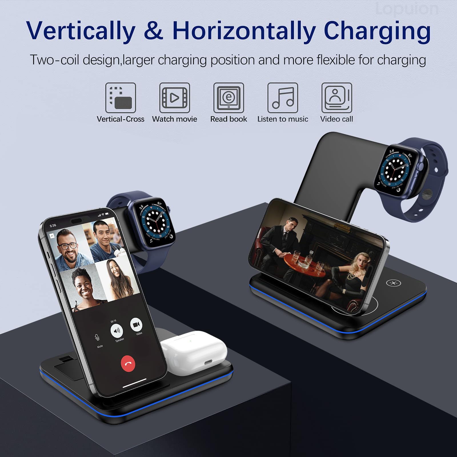 3 In 1 Wireless Charging Station For Apple Charger Stand For Iphone 16 15 14 13 & For Apple Watch Charger Wireless Charging Stat