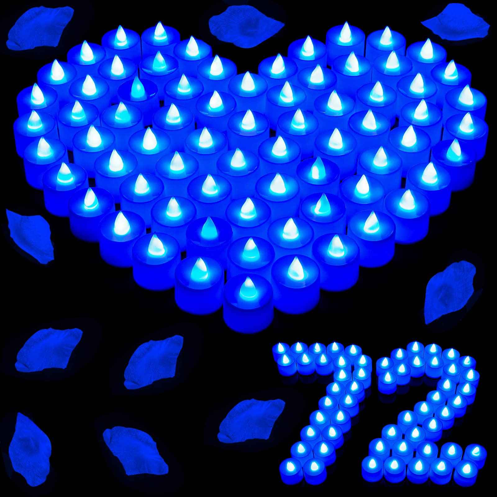 Coume 72 Pack Blue Flameless Tea Lights Candles Blue Wedding Flameless Flickering Led Battery Operated Candles For Anniversary R