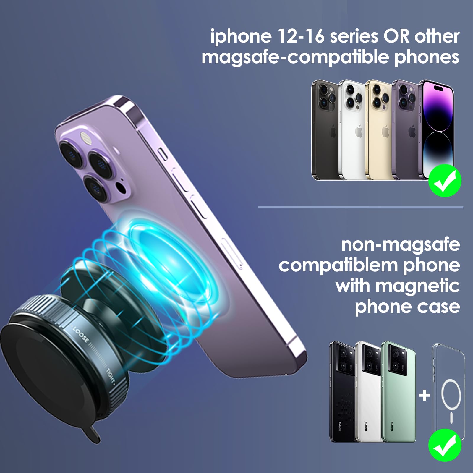 Sugool Magnetic Phone Mount, 360 Rotatable No-Electric Suction Holder With Universal Joint, Magsafe Compatible For Iphone & Andr