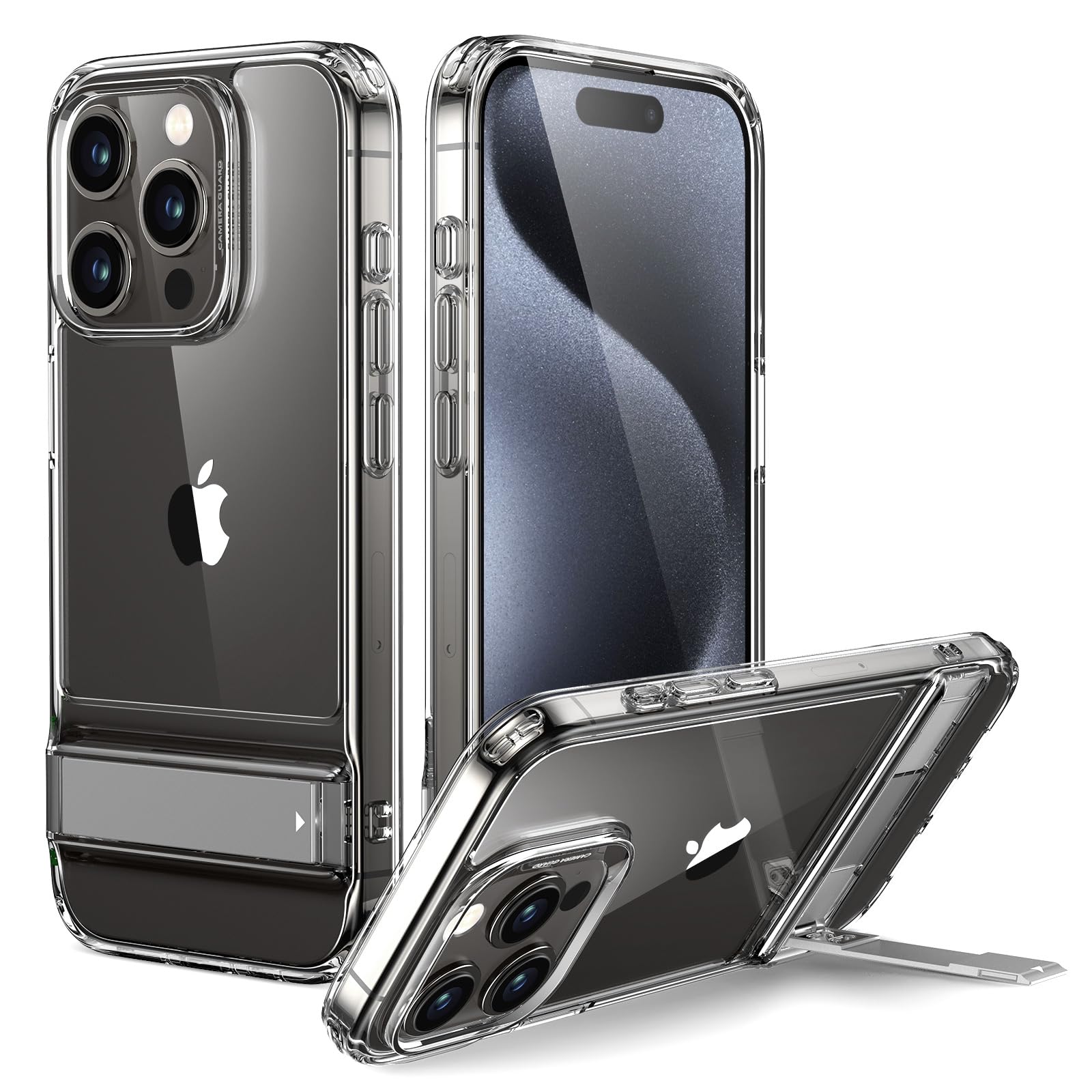 ESR for iPhone 15 Pro Case, Metal Kickstand Case, 3 Stand Modes, Military-Grade Drop Protection, Supports Wireless Charging, Sli