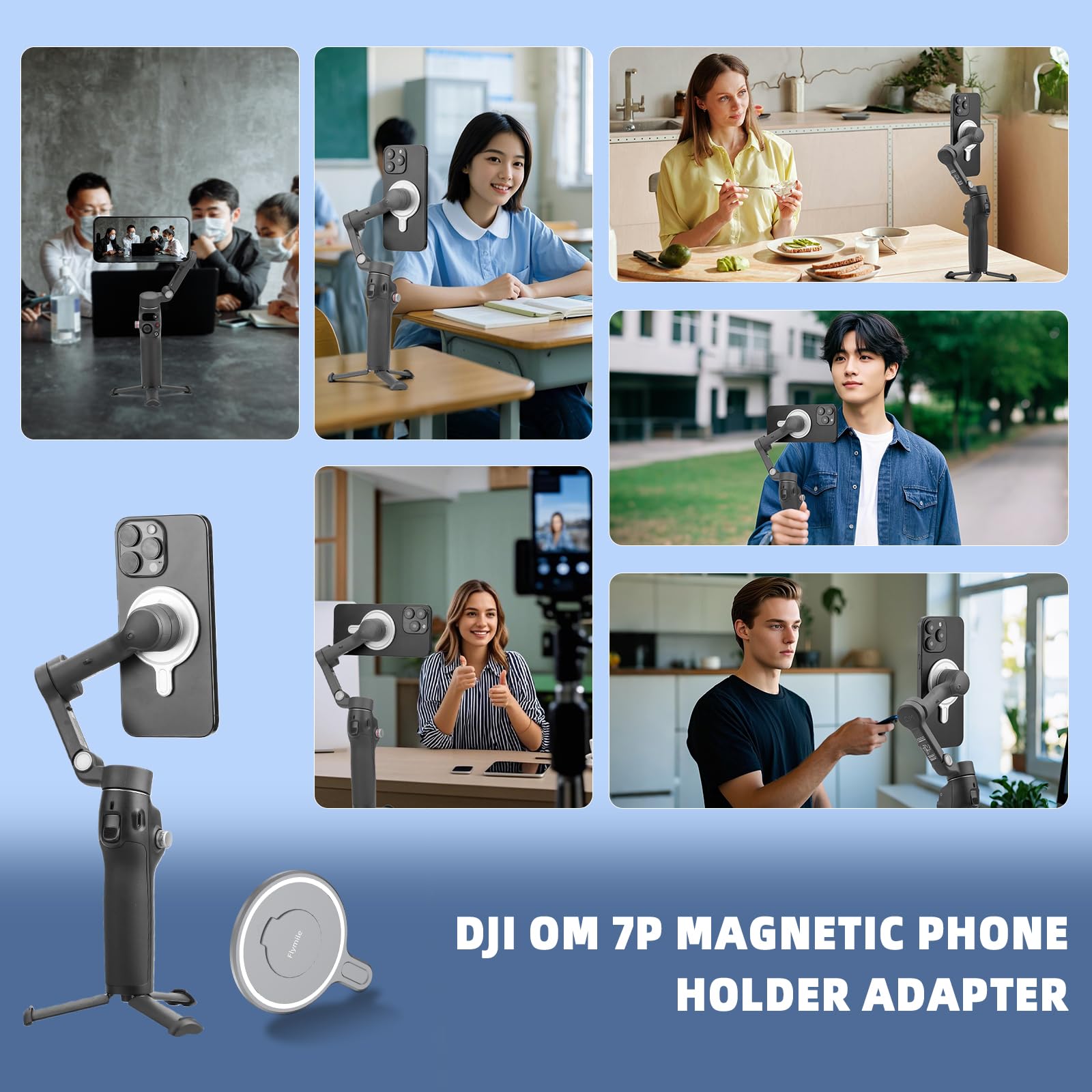 Flymile Magnetic Phone Holder Adapter For Dji Osmo Mobile 7/7P/6/5/4/Se, For Magsafe Quick-Release Mount - Compatible With Dji O