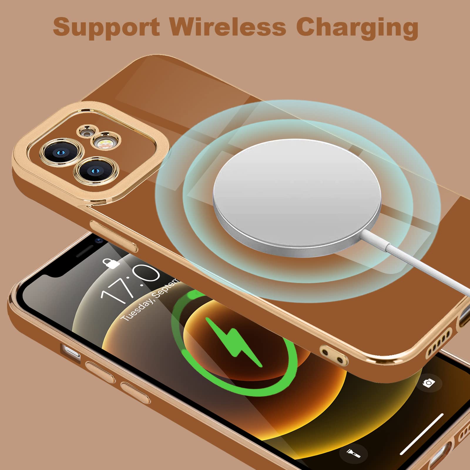 Lafunda Compatible With Iphone 12 Case Cute, Luxury Plating Case For Women Bling Gold Trim Aesthetic Soft Tpu Bumper Girly Cover