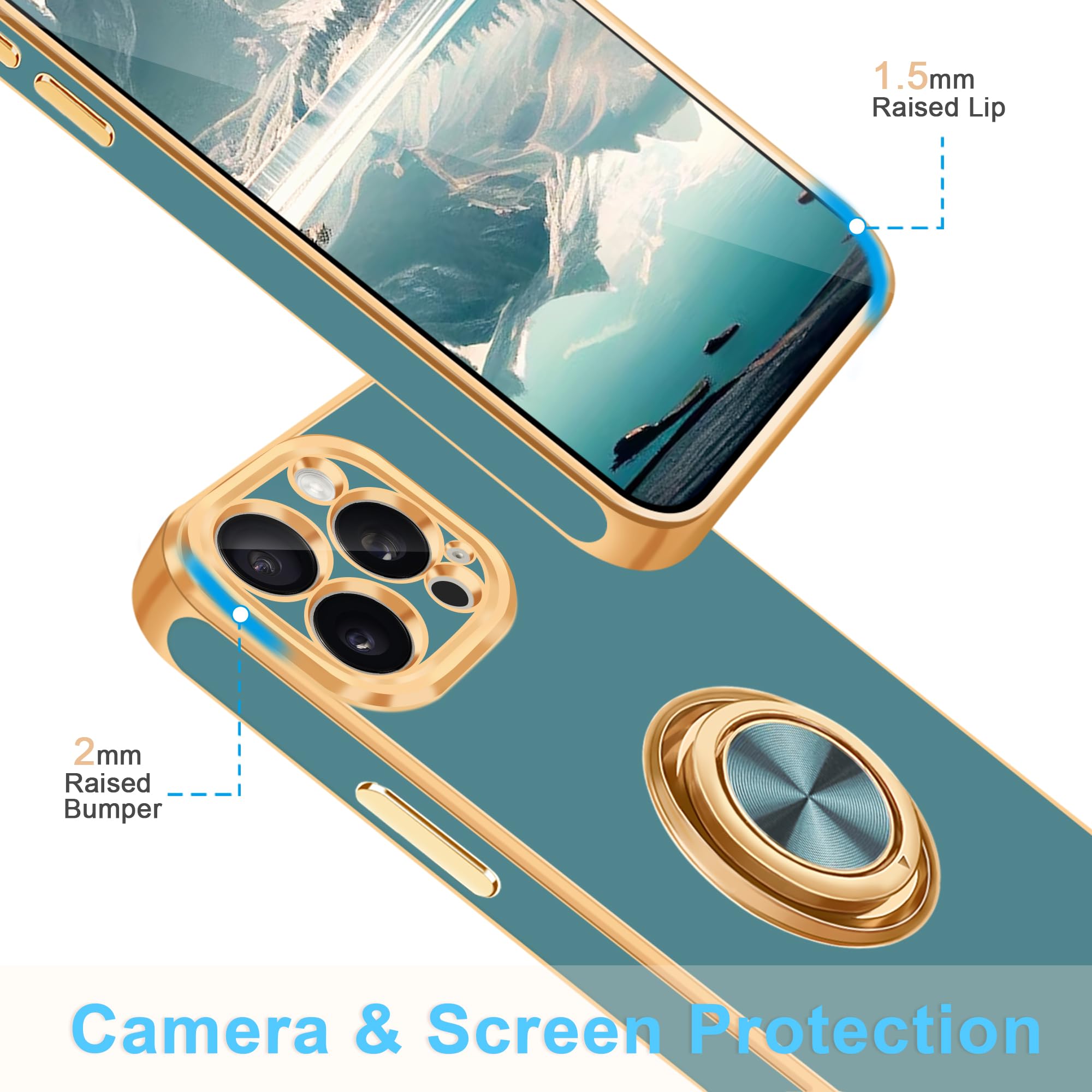 Fingic For Iphone 15 Pro Case[With 360Ring Holder Stand][Support Magnetic Car Mount ] Kickstand Phone Case For Women Girls Boys