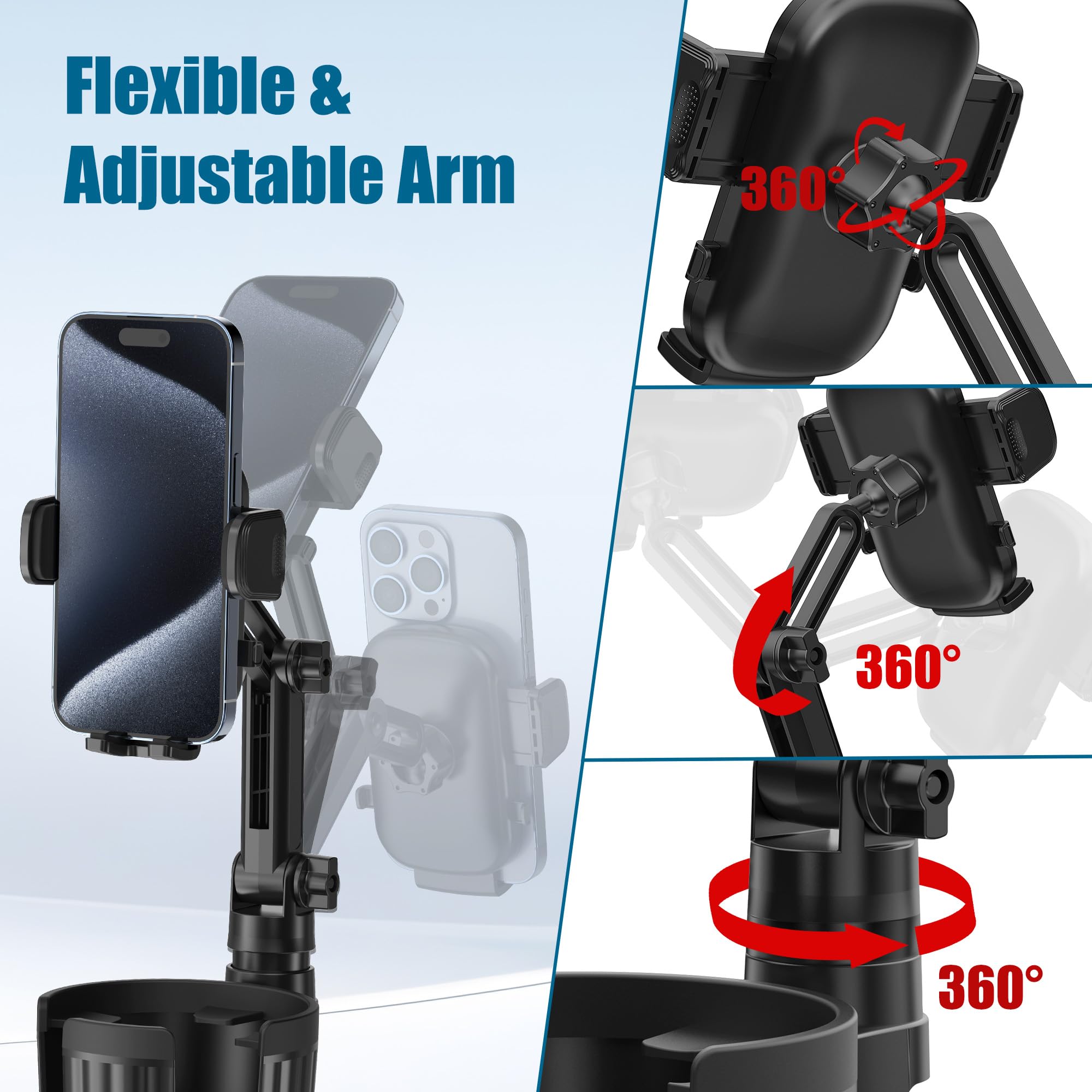 Cup Holder Phone Mount For Car, Car Cup Holder Phone Holder With Expandable Base, 2 In 1 Cup Phone Holder Adapter For Car, 360 D