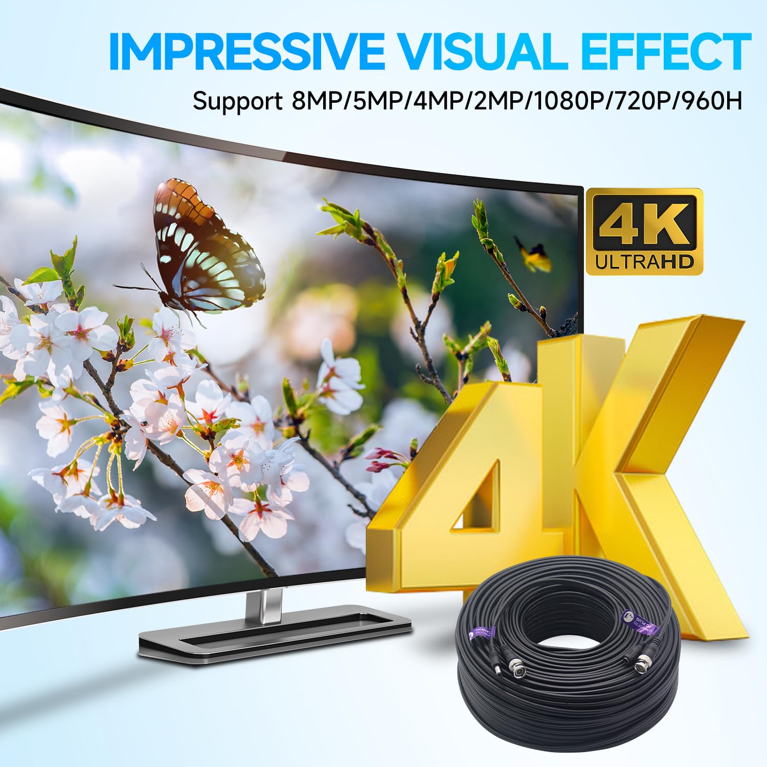 Anlink 300Ft (91 Meters) 4K 8Mp 5Mp 2Mp 1080P Bnc Video And Power Cable, Mini Rg59 Wire For Cctv Security Camera Systems, With B