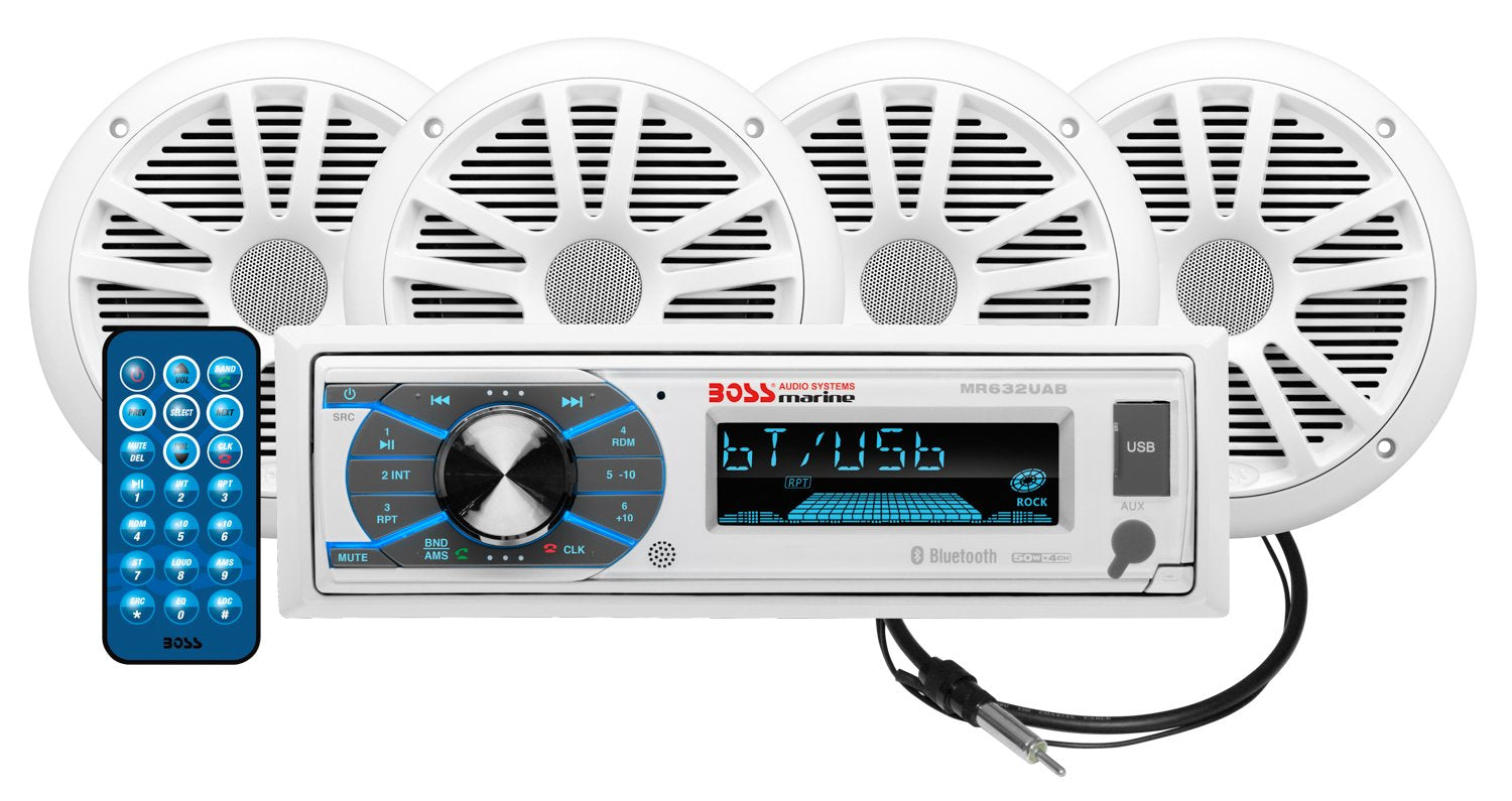 Boss Audio Systems Mck632Wb.64 Marine Stereo Package   Bluetooth,     No Cd Dvd Mp3 Usb Wma Am Fm Radio, 6.5 Inch Speakers, Ante