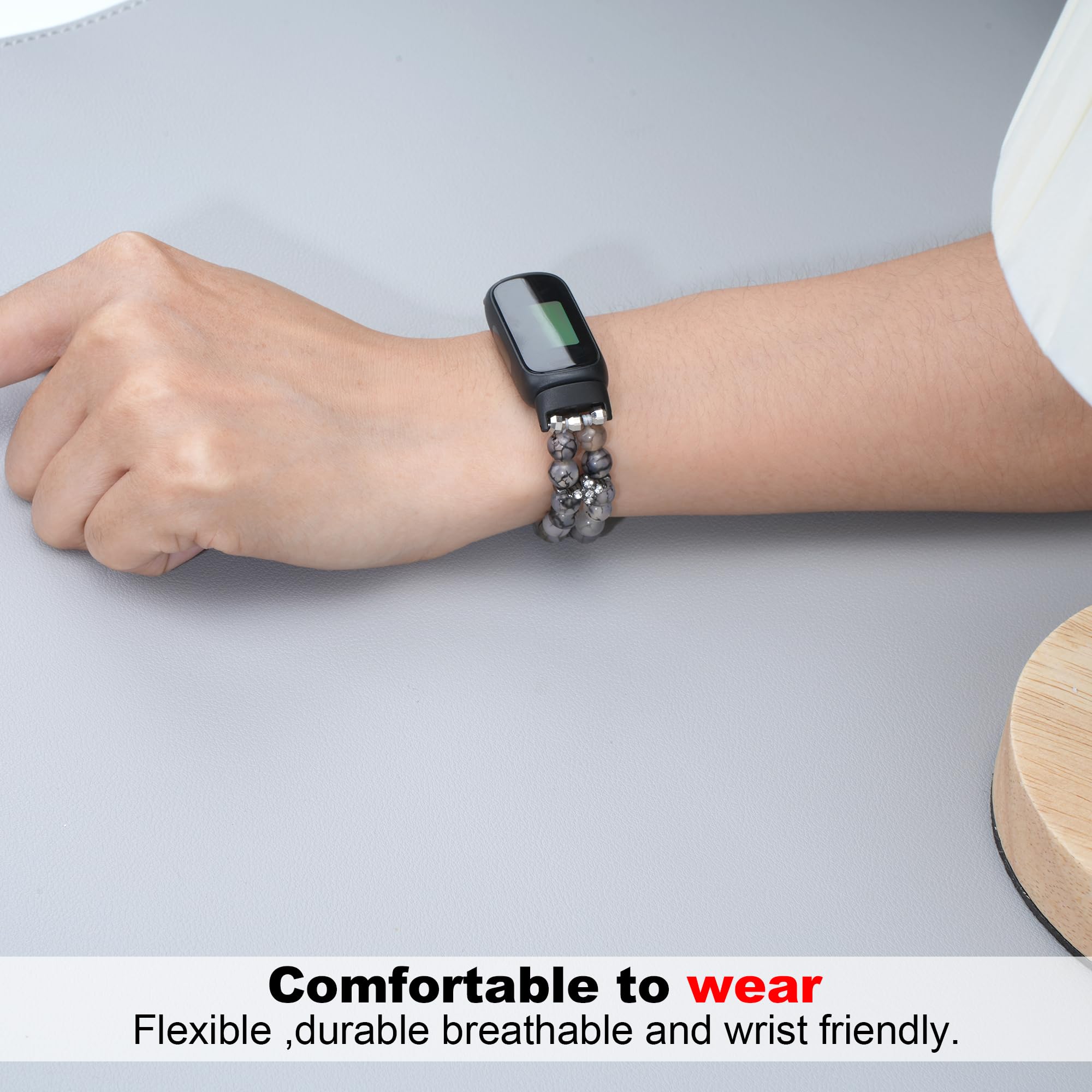 Ilvanya Beaded Bracelet Compatible For Fitbit Inspire 3 For Women,Fashion Handmade Pearl Beads Elastic Stretch Watch Band For Fi