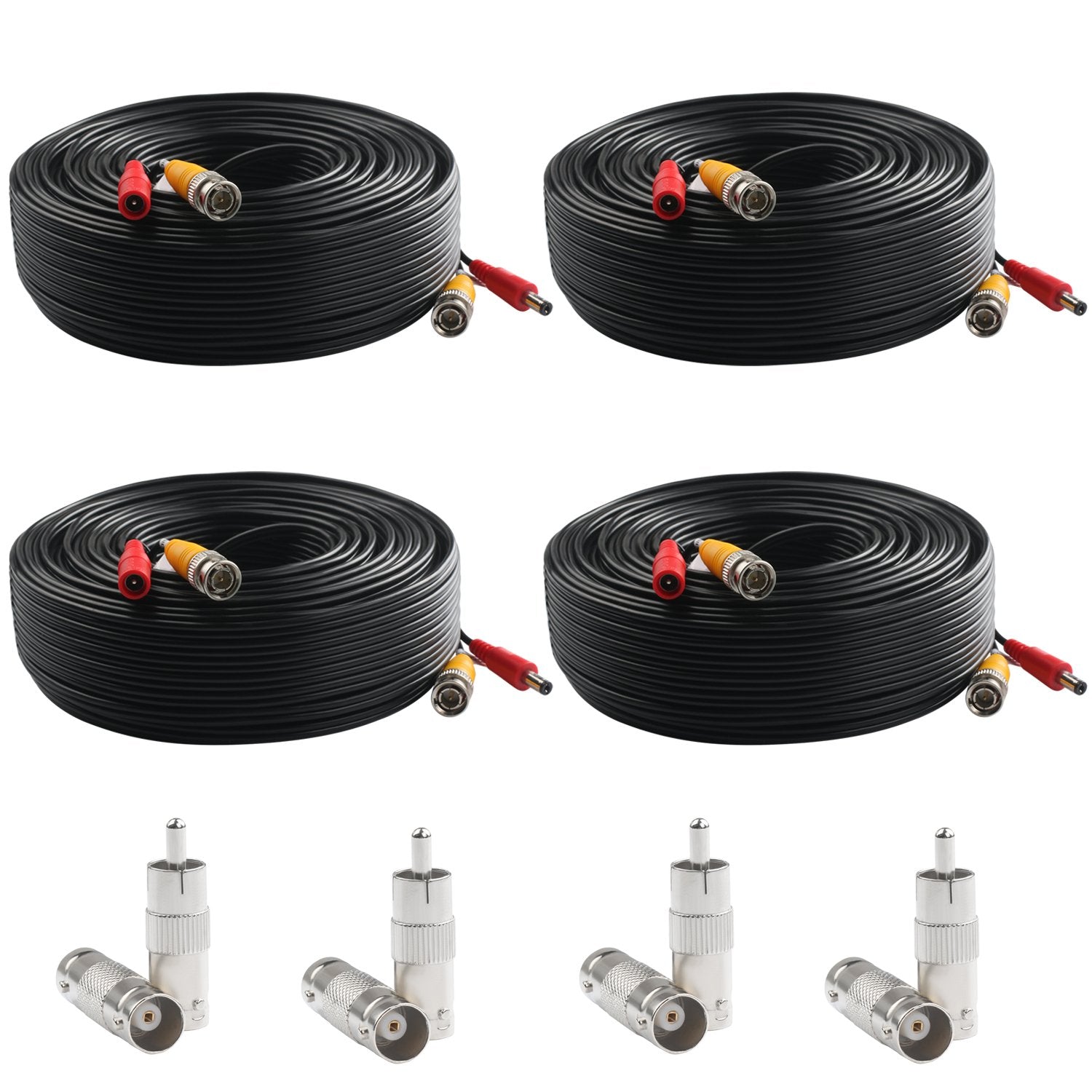 Postta Bnc Video Power Cable (4 Pack 100 Feet) Video Security Camera Cable Wire With Eight Connectors For Cctv Dvr Surveillance