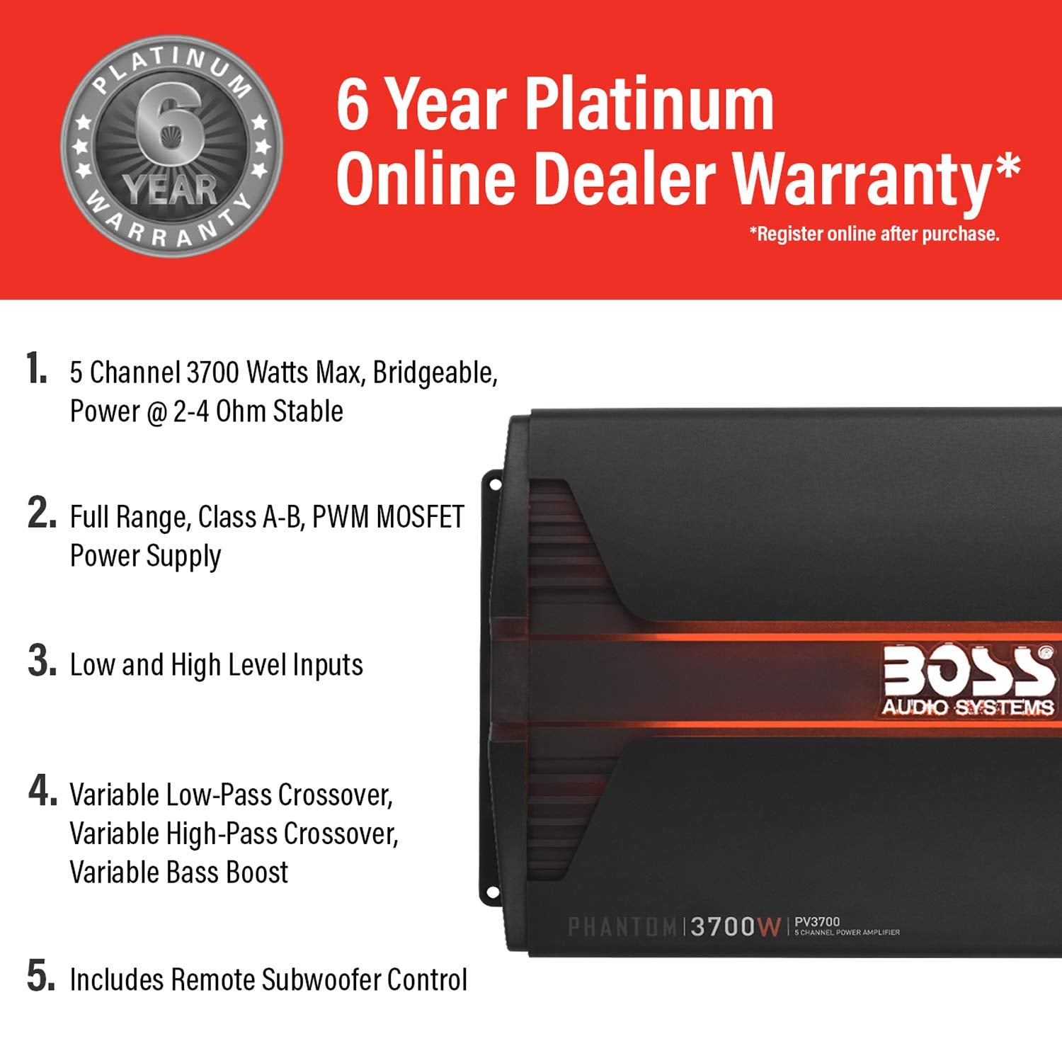 Boss Audio Systems Pf1800 4 Channel Car Amplifier   1800 Watts, Full Range, Class A B, 2 4 Ohm Stable, Mosfet Power Supply, Brid