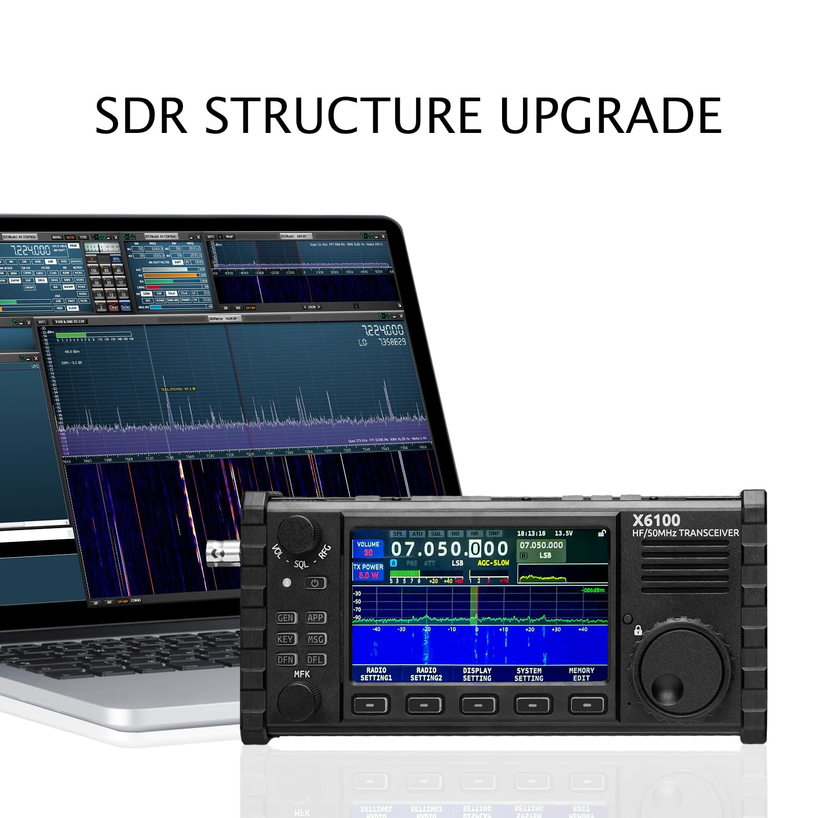 Xiegu X6100 Hf Radio Transceiver, 10W Full Mode Sdr Radio Supports Bt With 4'' Lcd Screen
