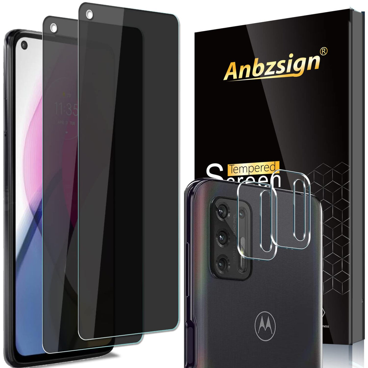 Anbel Design Anbzsign[2 Pack] Camera Lens Protector And [2 Pack] Privacy Screen Protector For Moto G Stylus (2021), Anti Spy 9H