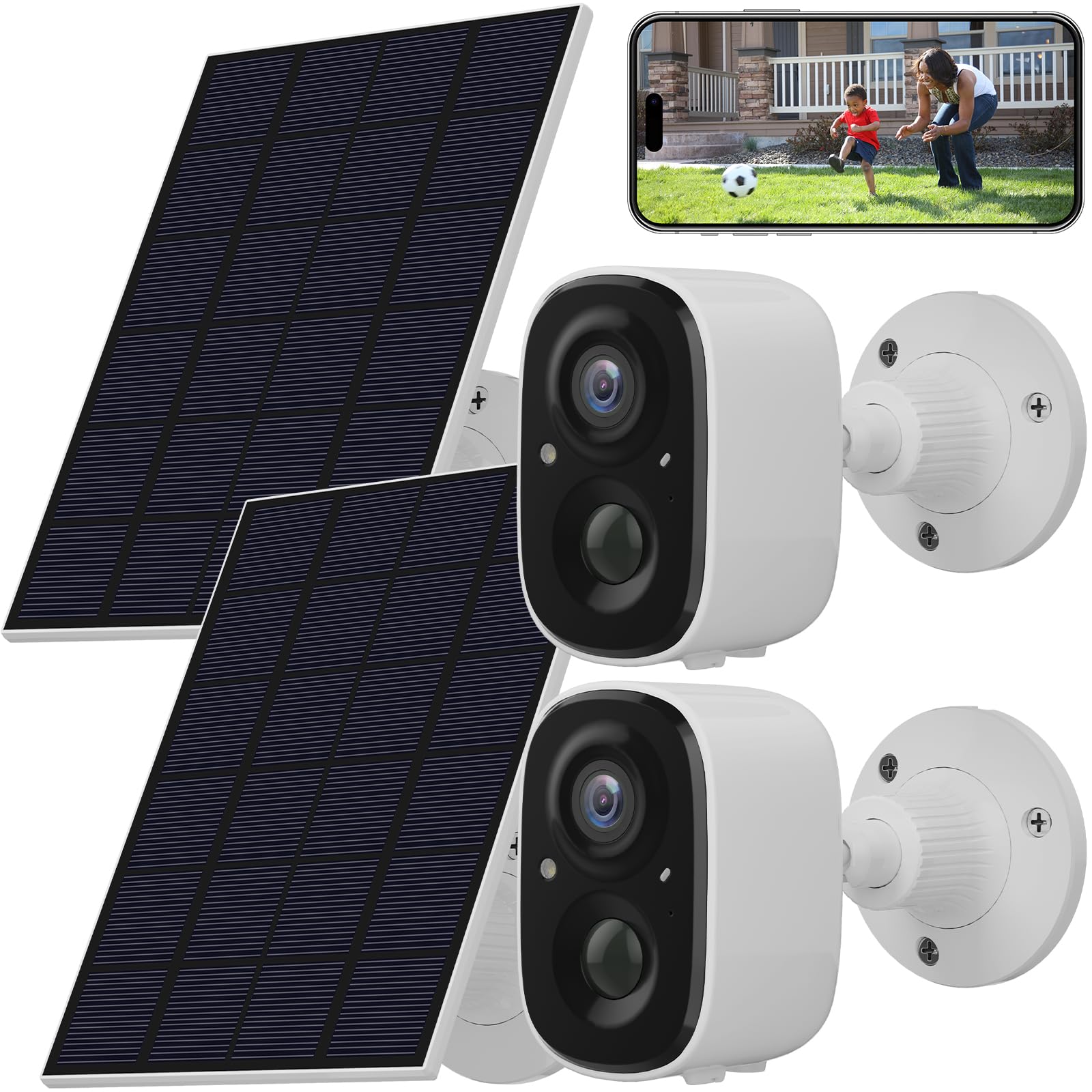 2K Solar Outdoor Camera For Home Security (2Pcs) Cmaii 2.4G Wifi Security Cameras 2K Hd Wireless Solar Cameras With Battery Powe