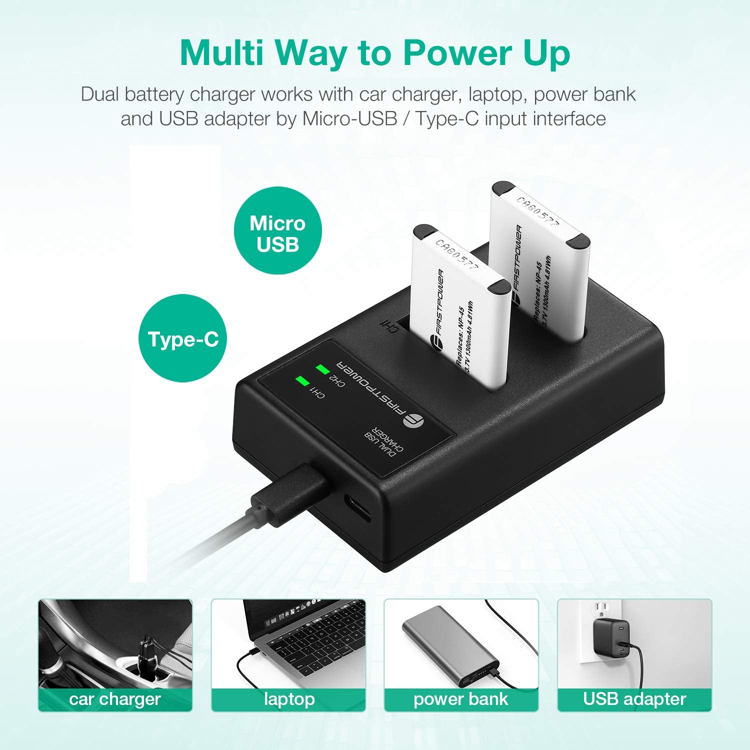 Firstpower Np 45/Np 45A/Np 45S Battery (X2) And Dual Charger For Fujifilm Instax Mini 90 Fuji Finepix Xp140 Xp130 Xp120 Xp90 Xp8