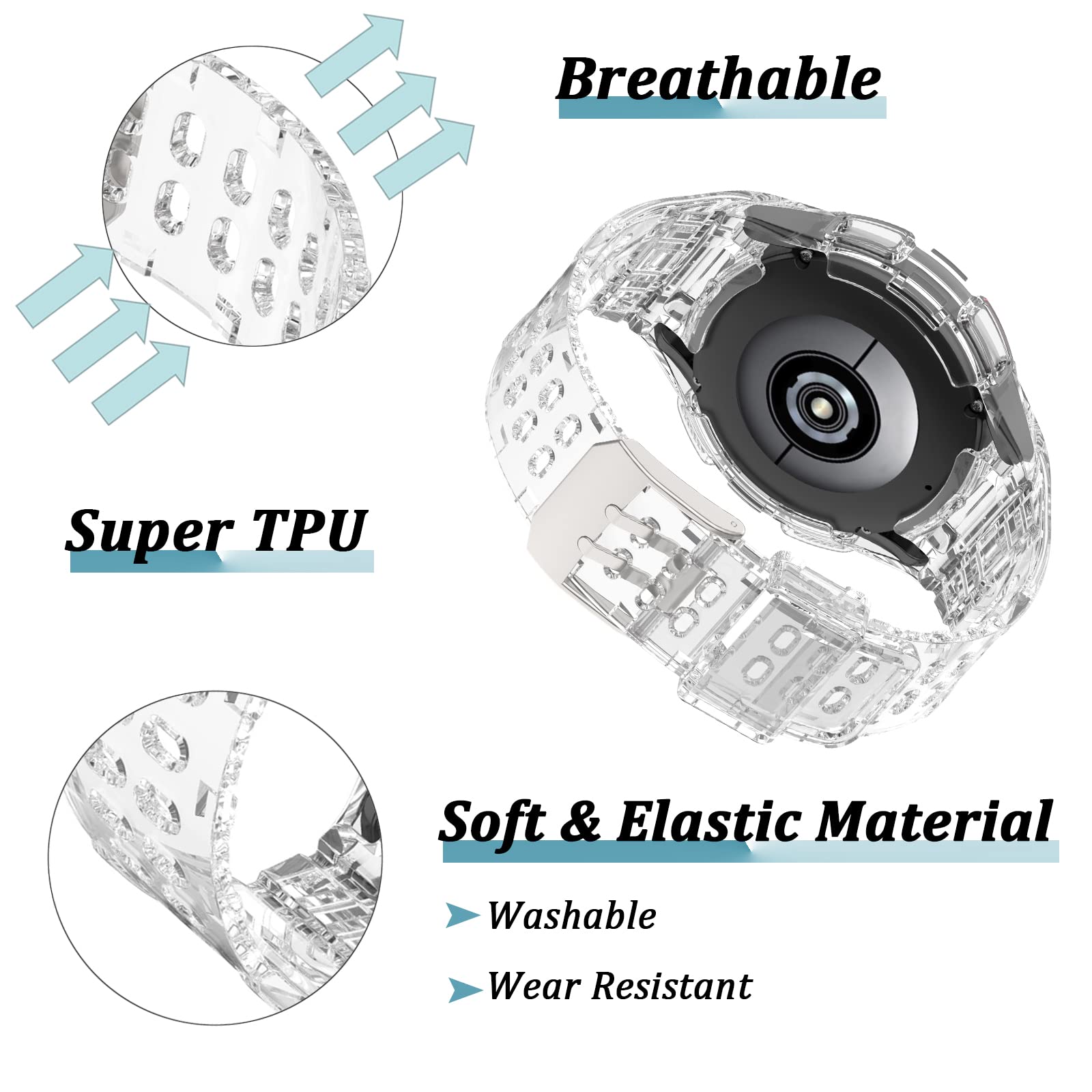 Ninki Compatible Galaxy Watch 6 Band With Case Clear Galaxy Watch 5 4 Band 40Mm, Full Protective Sport Samsung Watch 6 40Mm Band