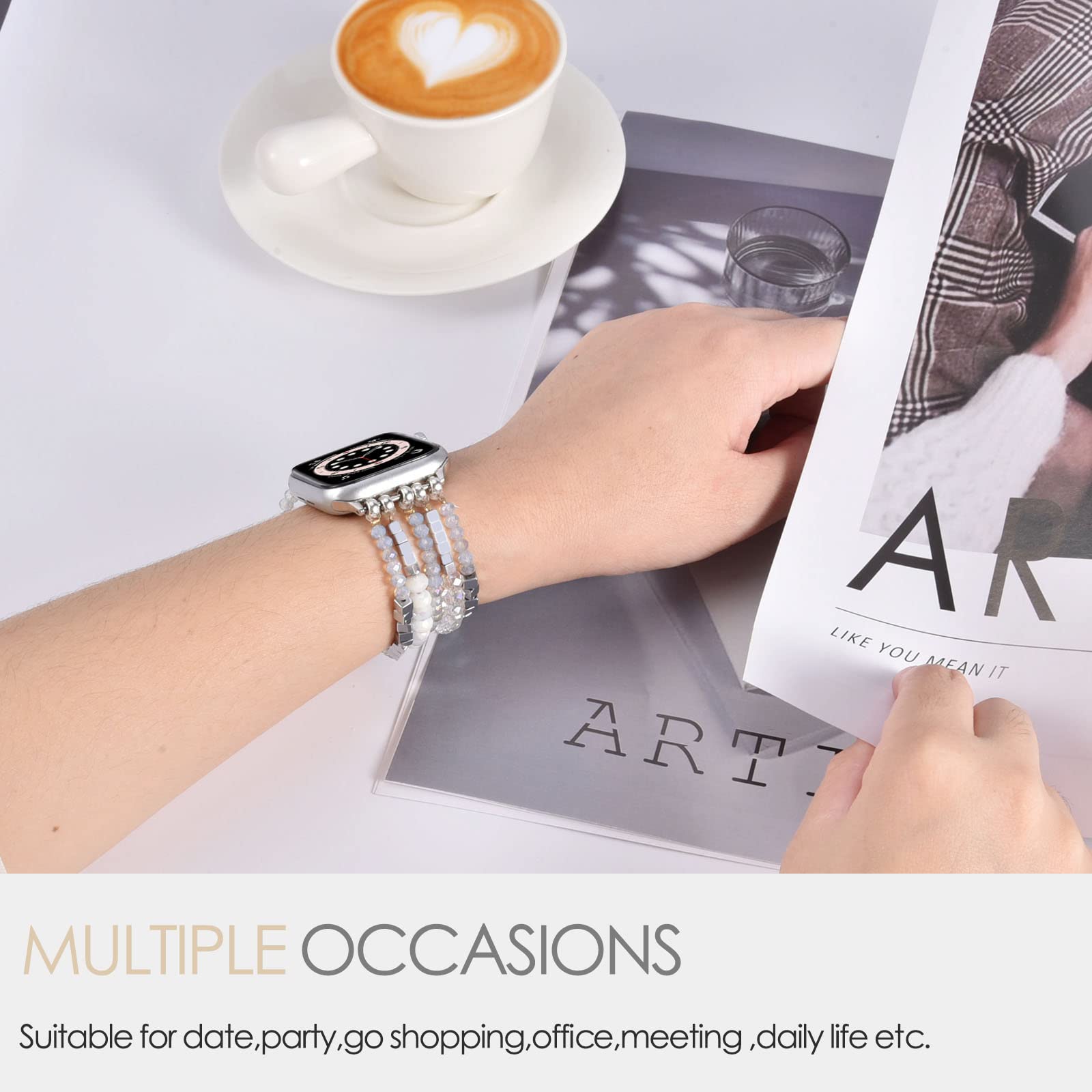 Mofree Beaded Compatible For 45Mm/44Mm Apple Watch Bracelet Band Series 7 Se Series 6/5/4 Women Fashion Elastic Stretch Strap Co