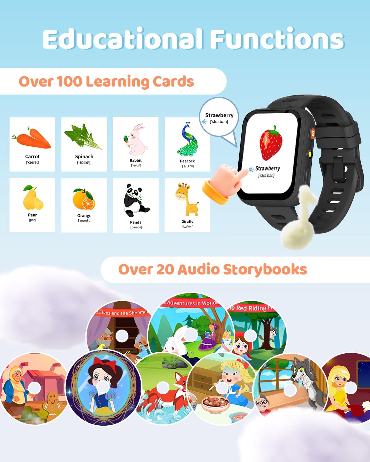 Biggerfive Smart Watch For Kids With Dual Cameras, 30 Puzzle Games, Video & Music Player, Audiobooks, Flashlight, Pedometer, Cal