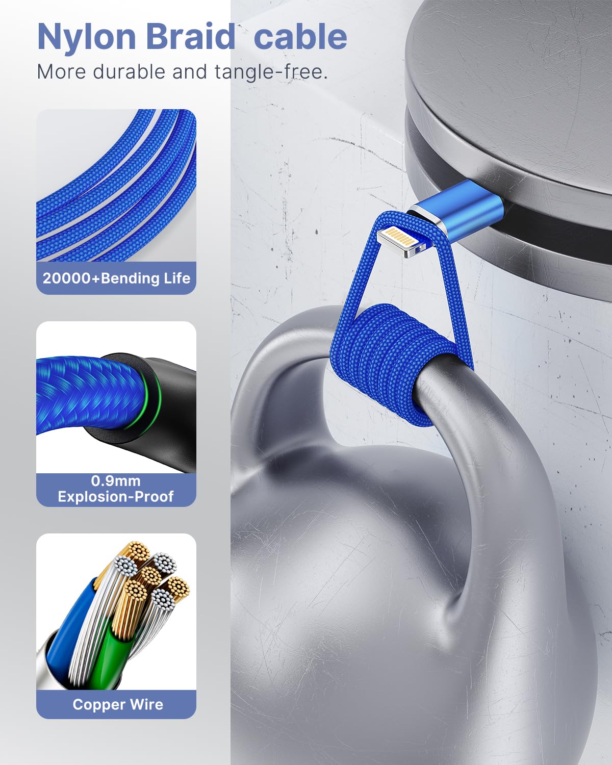 Aioneus Iphone Charger 3Ft 2Pack, Iphone Charging Cable Mfi Certified Lightning Cable Nylon Braided Fast Iphone Charging Cord For Iphone 14 13 12 11 Pro Max Xr Xs X 8 7Plus 6 6S Se Ipad  Blue