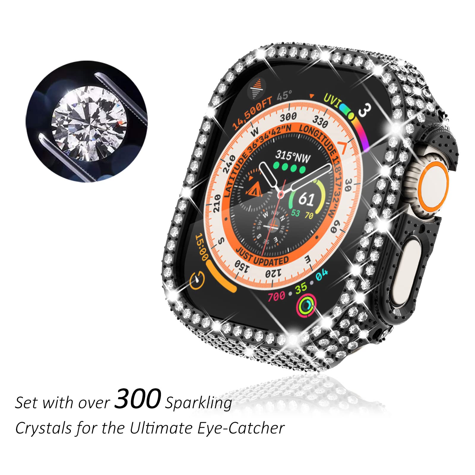 [2+1] Surace Compatible With Apple Watch Ultra 49Mm Screen Protector Case, 400 Diamonds With Screen Protector Bling Case Tempere