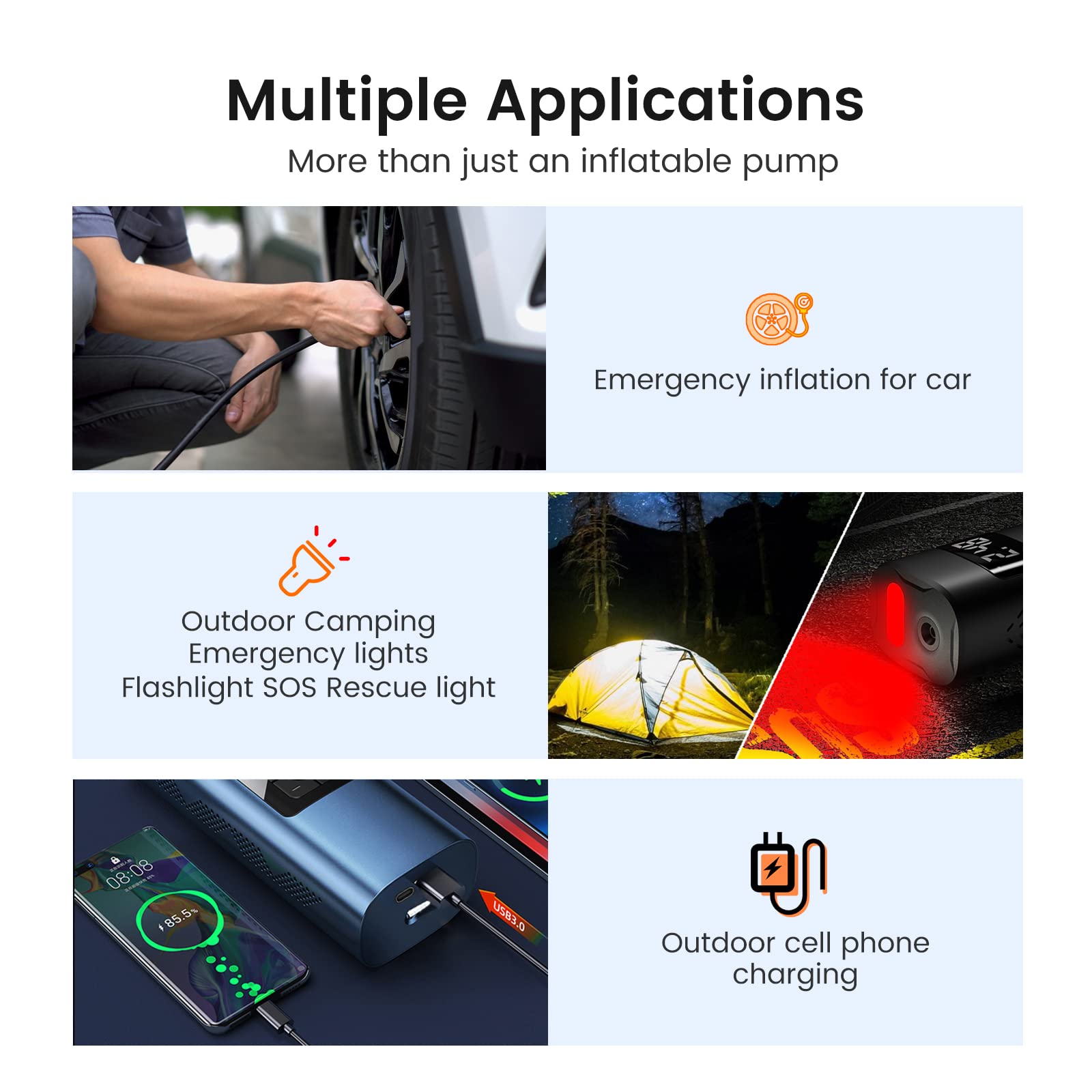 Mekedetech Tire Inflator Air Compressor Portable,Air Pump For Inflatables, Rechargeable Battery Powered Electric Bike Air Pump W