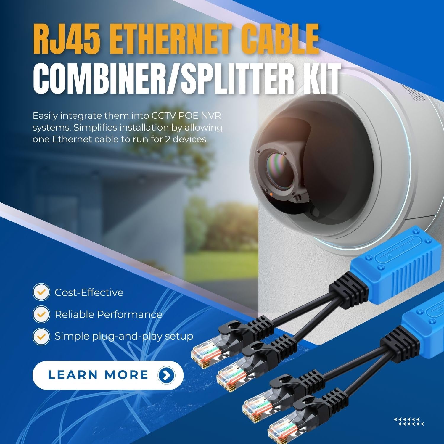 Tnp Rj45 Ethernet Cable Combiner/Splitter Kit (2 Pair) - 2 Male To 1 Female Poe Data Adapter Lan Ethernet Network Extender Y Spl