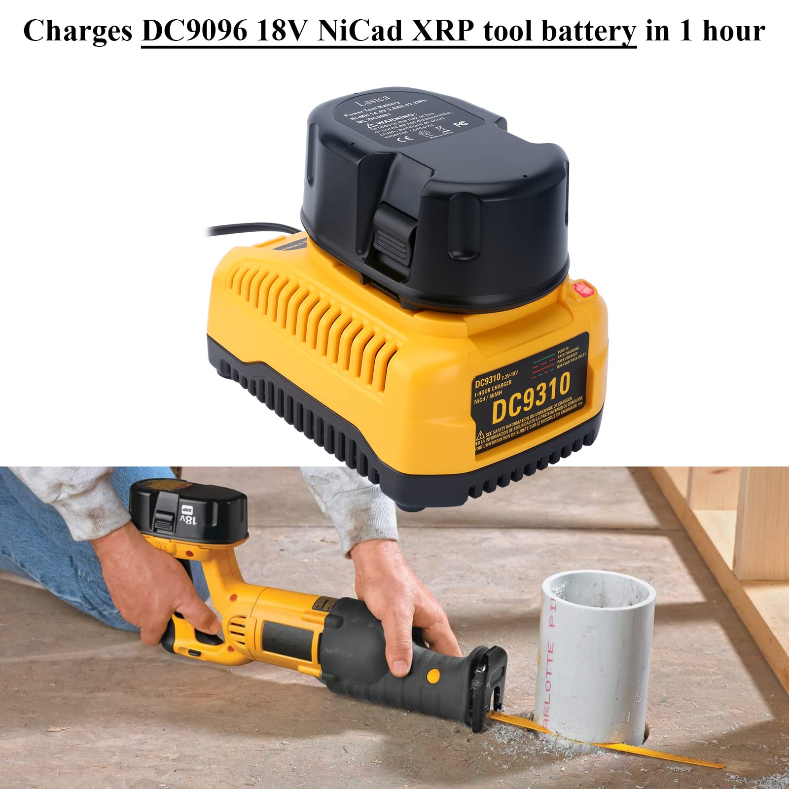 Lasica Dc9310 Fast Charger Compatible With Dewalt 18V Battery Charger Dc9310 Compatible With Dewalt 7.2V-18V Xrp Nicad/Nimh Batt