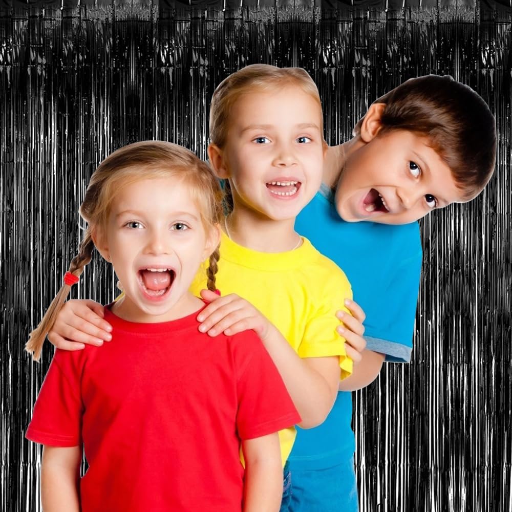 5 Pack Black Party Streamers Backdrop Tinsel Foil Fringe Curtains Halloween Party Decorations Birthday Wednesday Twilight Party