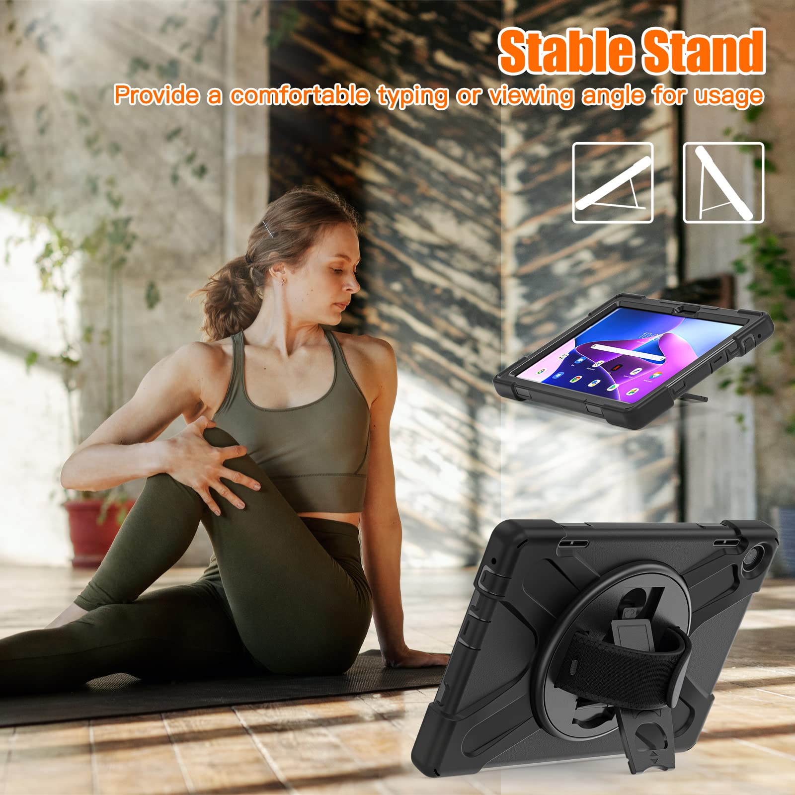 Junfire Shockproof Case For Lenovo Tab M10 3Rd Gen 10.1 Inch 2022, Lenovo Tab M10 3Rd Gen Heavy Duty Rugged Case With Hand Strap