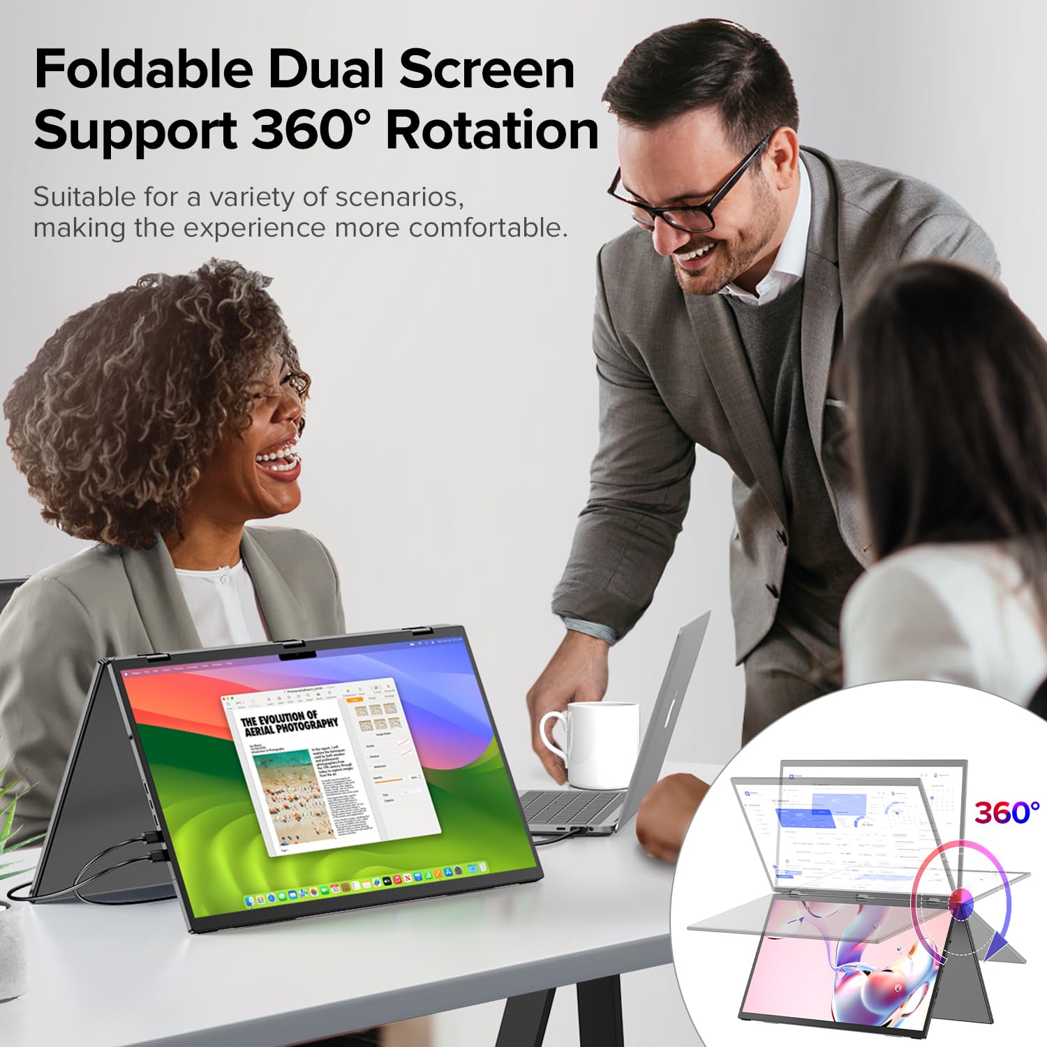 Uperfect Delta 15.6'' Dual Monitor Portable Monitor For Laptop Screen Extender 1080P Hdr 360 Folding Stacked Triple Monitor With