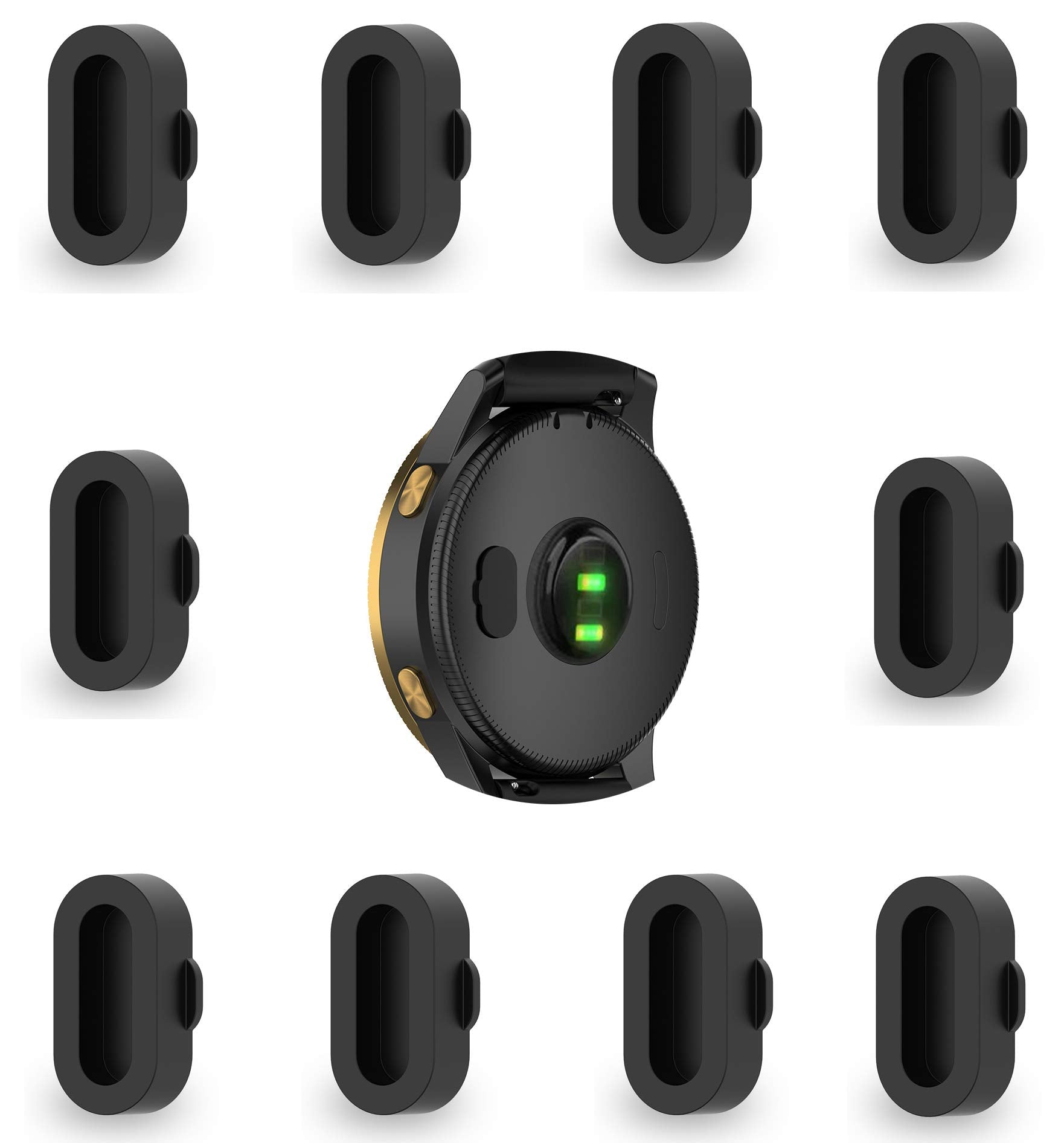 Tokerse 10 Pack Dust Plug Compatible With Garmin Fenix 8 7 7S 7X 6 6S 6X Pro 5 5S 5X Plus/Vivoactive 3/4/Venu Sq/Forerunner 245/935 Silicone Charger Port Protector Anti Dust Plugs Caps Cover   Black
