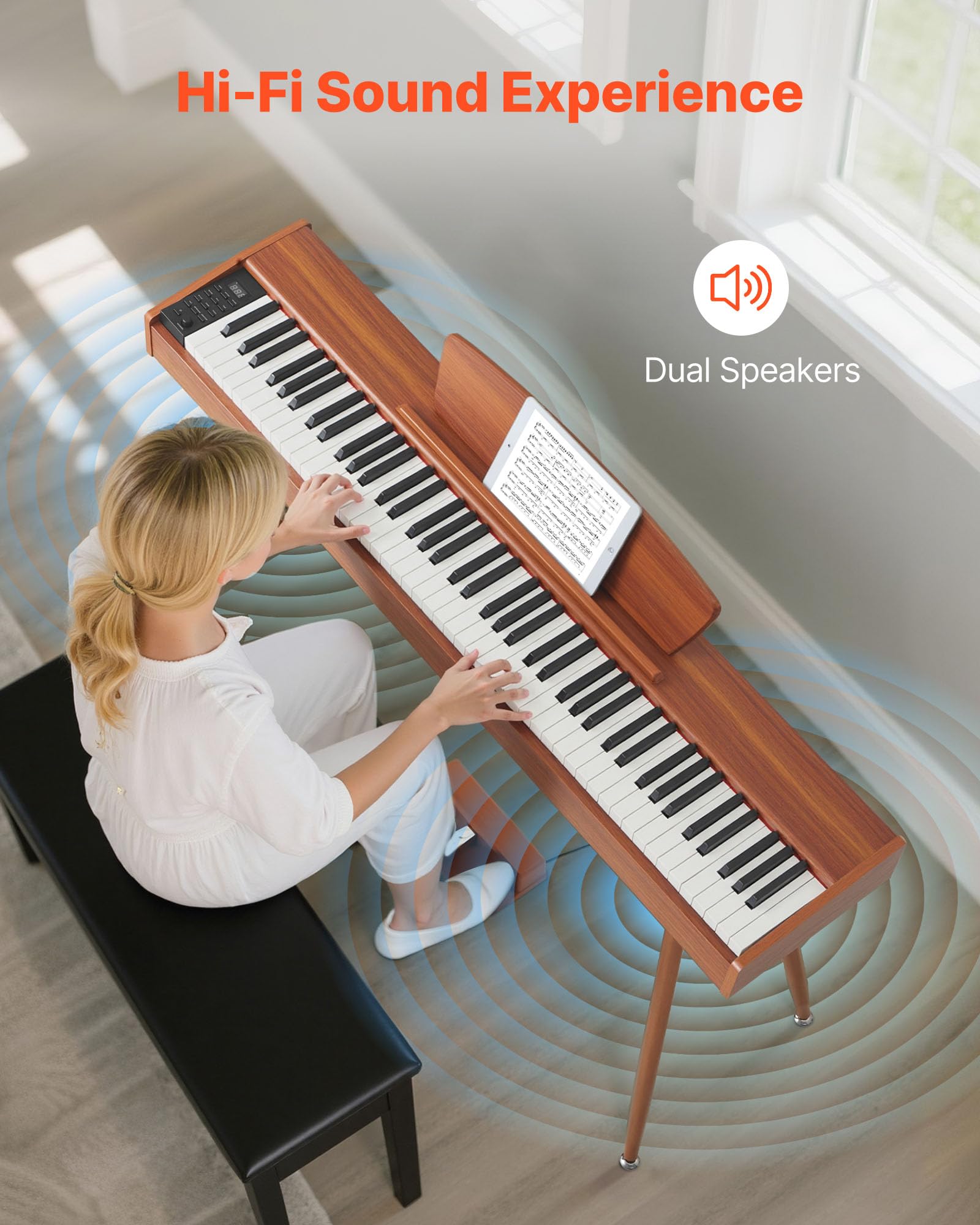 Vevor Weighted Digital Piano, 88 Keys Fully Weighted, Electric Piano Keyboard With Sheet Music Stand, Triple Pedal, Power Adapte