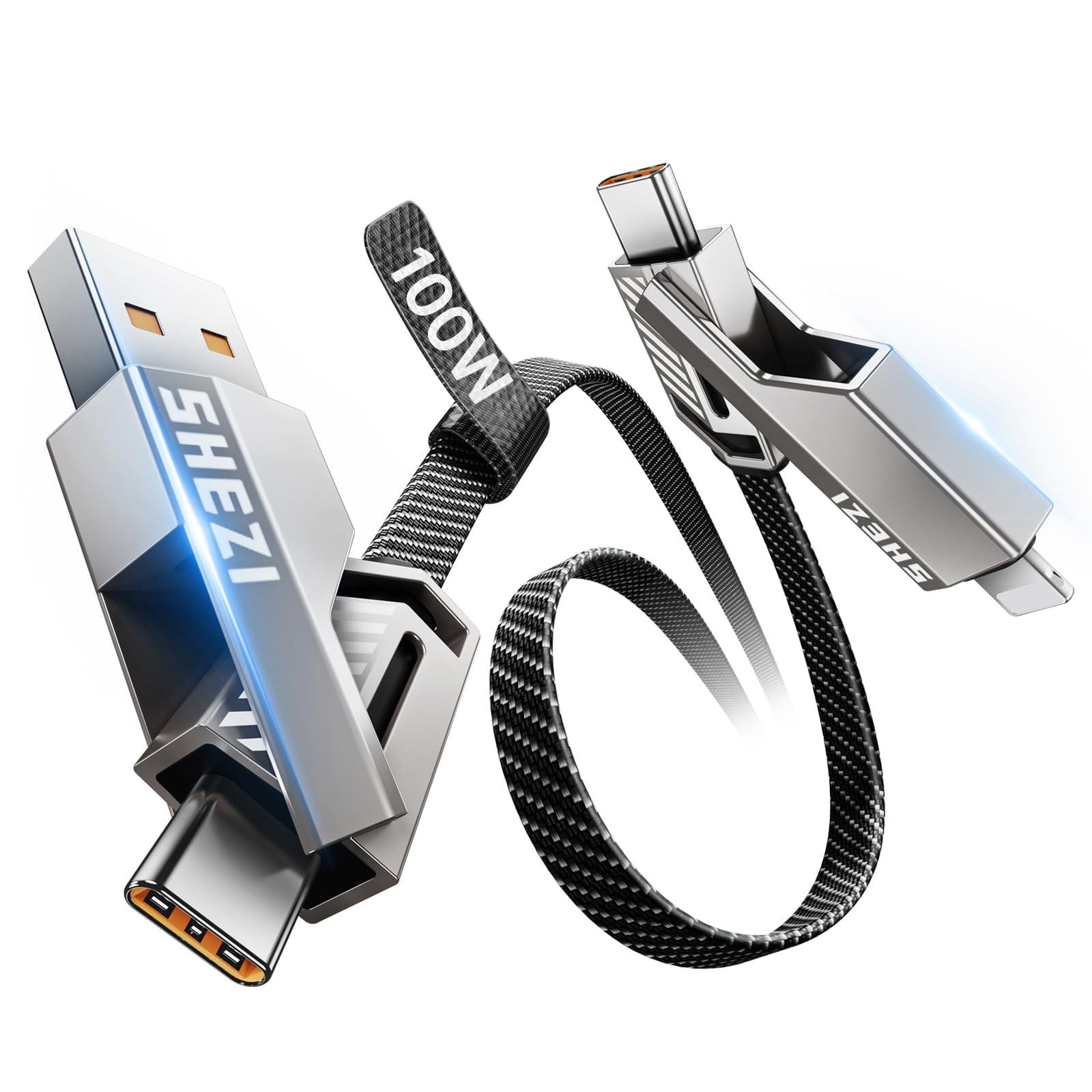Vexipia 4 In 1 100W Usb C Cable 5Ft Lightning Cable Fast Charging Flat Nylon Braided For Iphone Ipad Charger Cord [480Mbps Data 